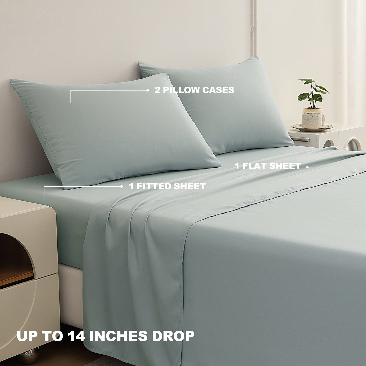 Ultra-Soft Sheets Set 4 Piece Queen/Full Size Sheet Set, Soft & Lightweight And Breathable ding Set, Fitted Sheet, Flat Sheet & ... - Cooling Hotel Quality Bedding Sheets and Pillowcases Detail