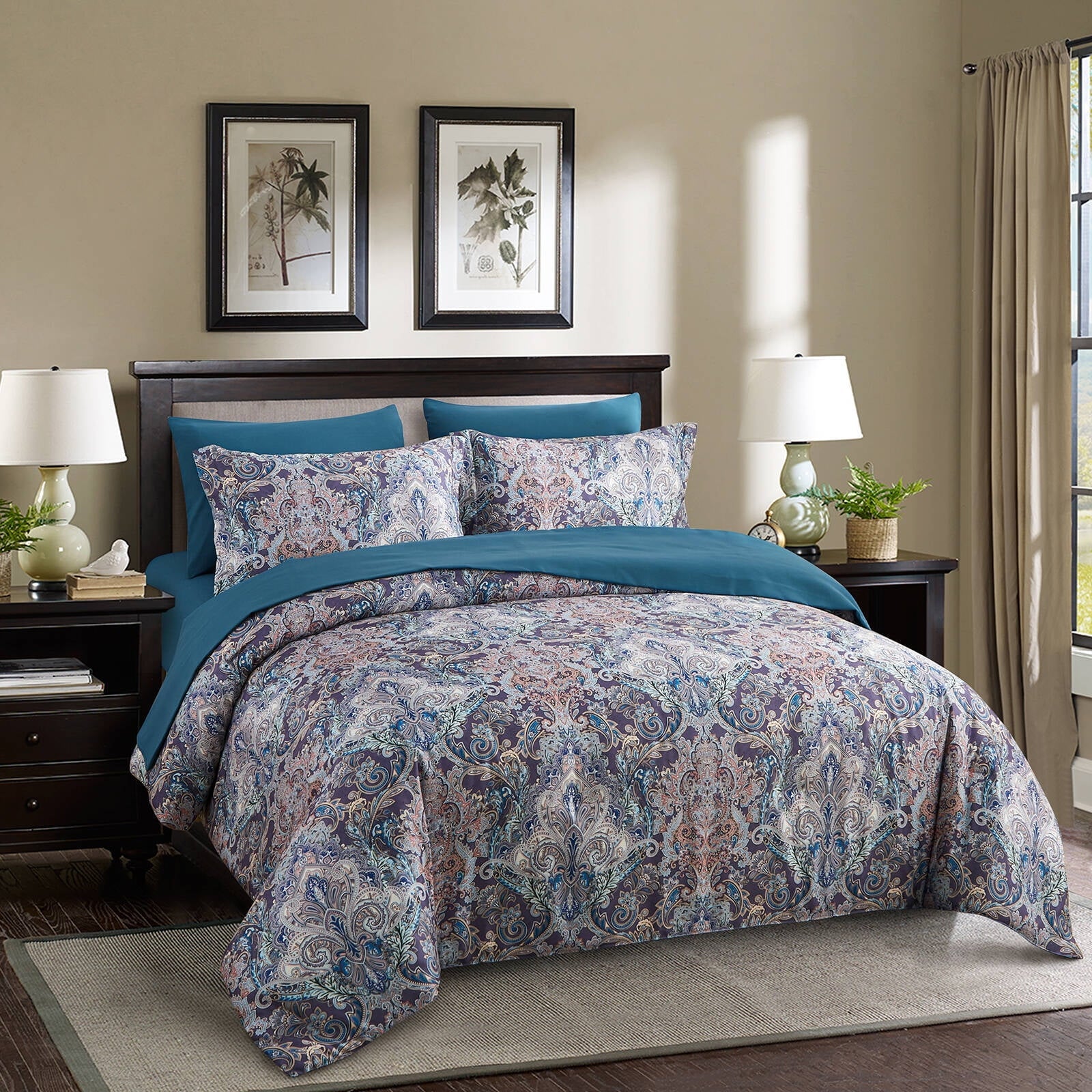 Hypoallergenic Cloud Boho Paisley Print Luxury Comforter Bed in a Bag Set Queen Size, Vintage Floral Medallions Microfiber Bedding Set - All-Season Down Alternative Comforter Insert Detail