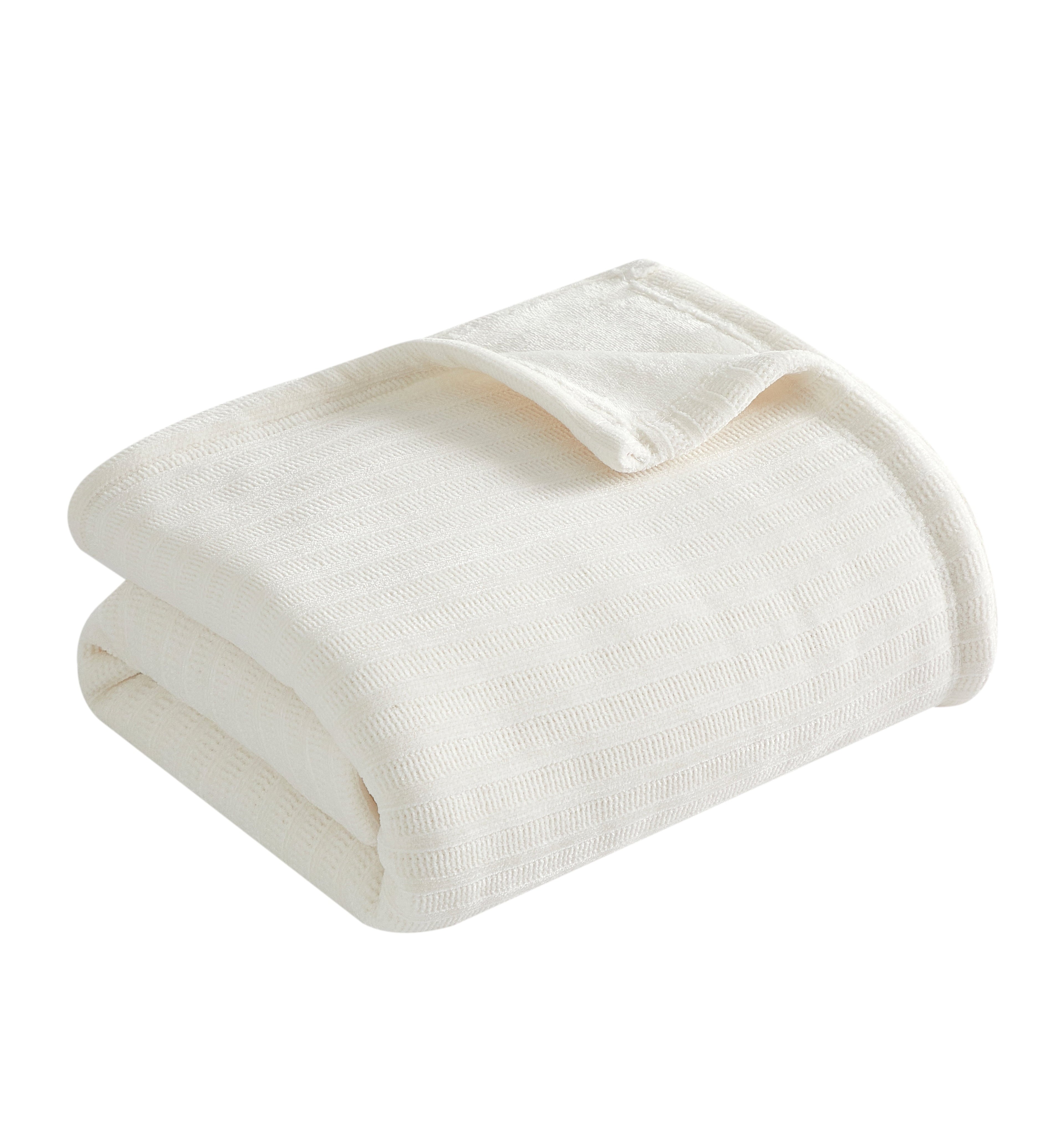 Lightweight Warm Cozy Chenille Reverse to Plush Soft Couch Throw, Vanilla Dream, Standard Size - Luxury Knitted Decorative Throw Blanket with Fringes Detail