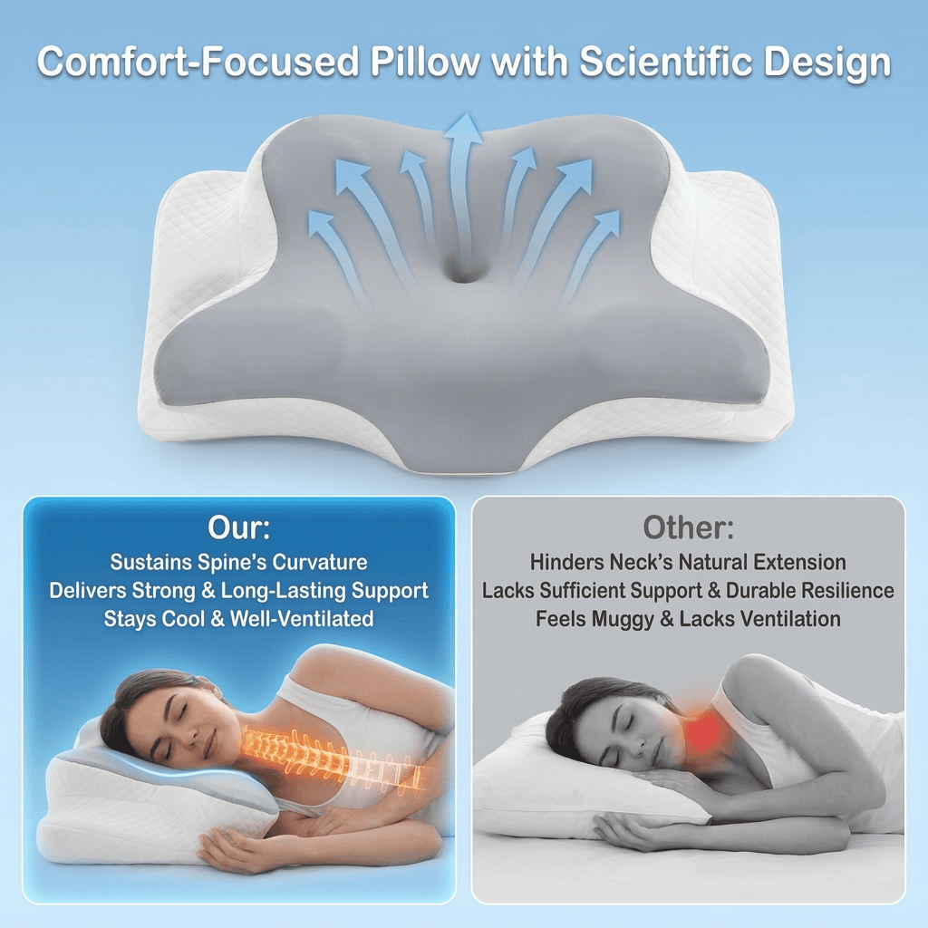 Ergonomic Memory Foam Memory Foam Contour Pillows - Neck Pain Relief, Orthopedic Cervical, Breathable Washable Cover - Ergonomic Memory Foam Pillow for Neck Pain Support Detail