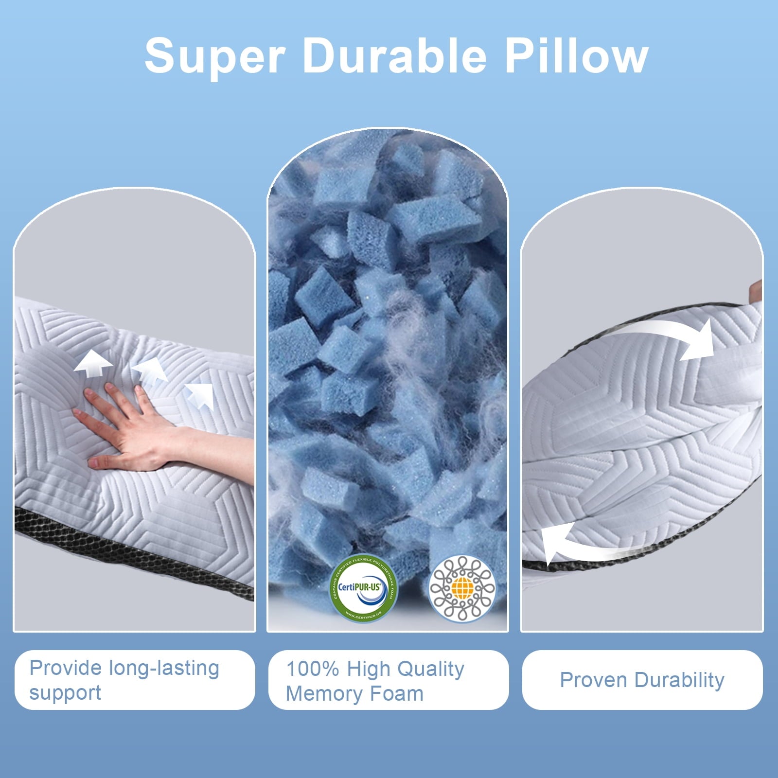 Orthopedic Support Soft Bed Pillow, Shredded Memory Foam Pillow, Comfortable Sleeping Pillow, Standard Size, Affordable Everyday Use - Ergonomic Memory Foam Pillow for Neck Pain Support Detail