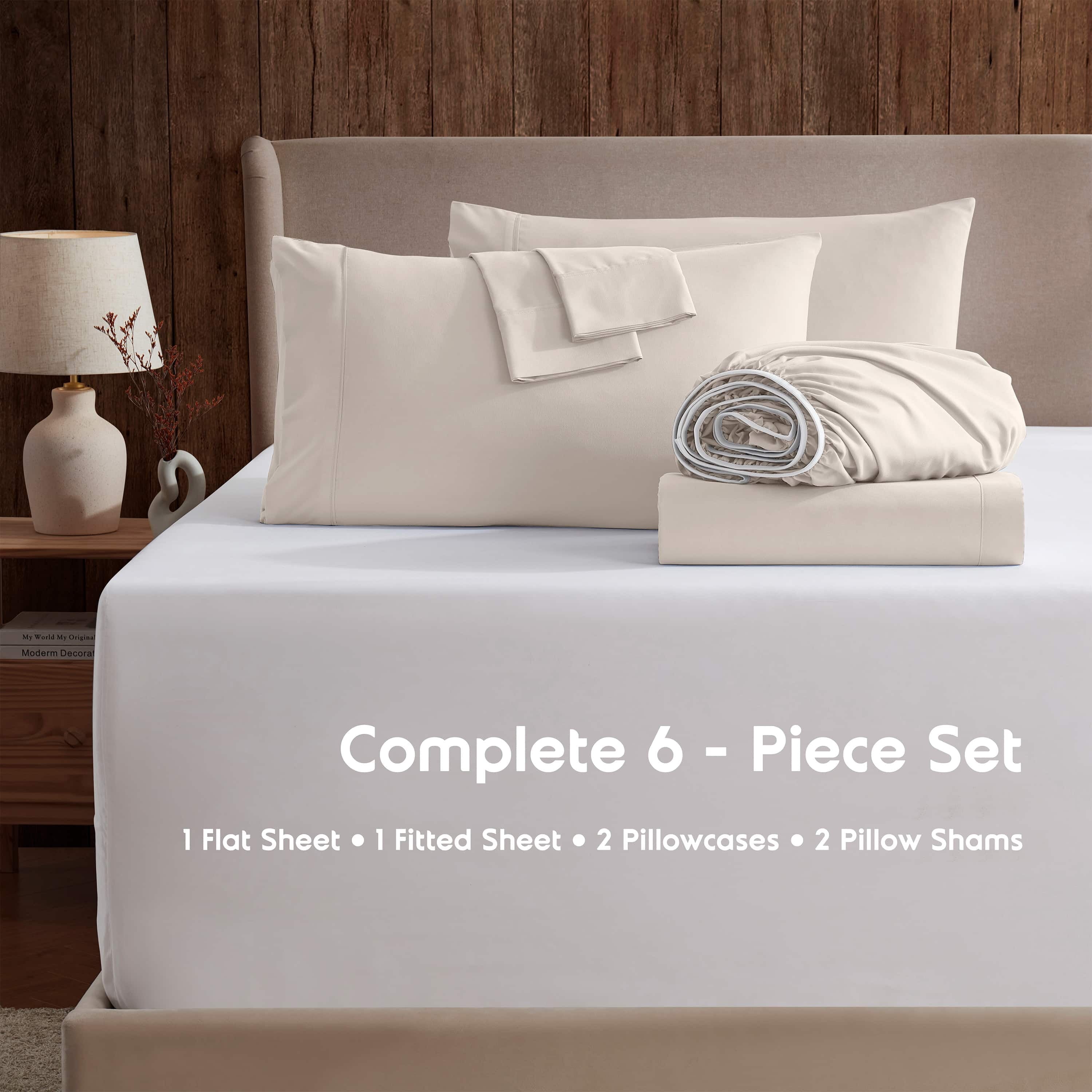 Ultra-Soft Extra Deep Pocket Queen Sheets set, Fits 18"-24" Mattress, 6 Piece Soft Microfiber Bed Sheet Sets, Linen - Premium Ultra-Soft Pillowcase Pair for Sleeping Detail
