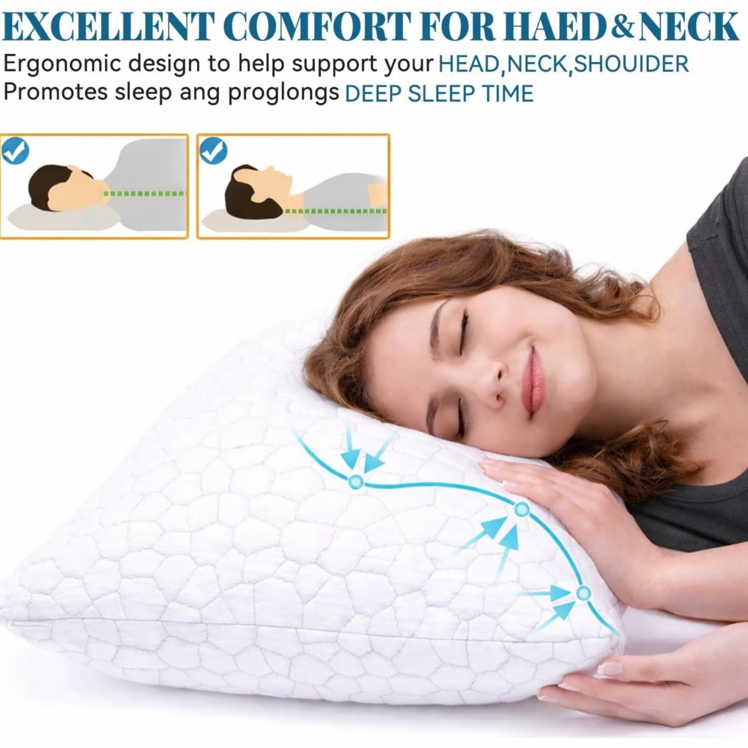 Fluffy Shredded Shredded Memory Foam Pillows for Sleeping, Bed Pillows Queen Size Set of 2 Pack Adjustable for Side and Back Sleeper ... - Orthopedic Shredded Foam Bed Pillow Set Detail