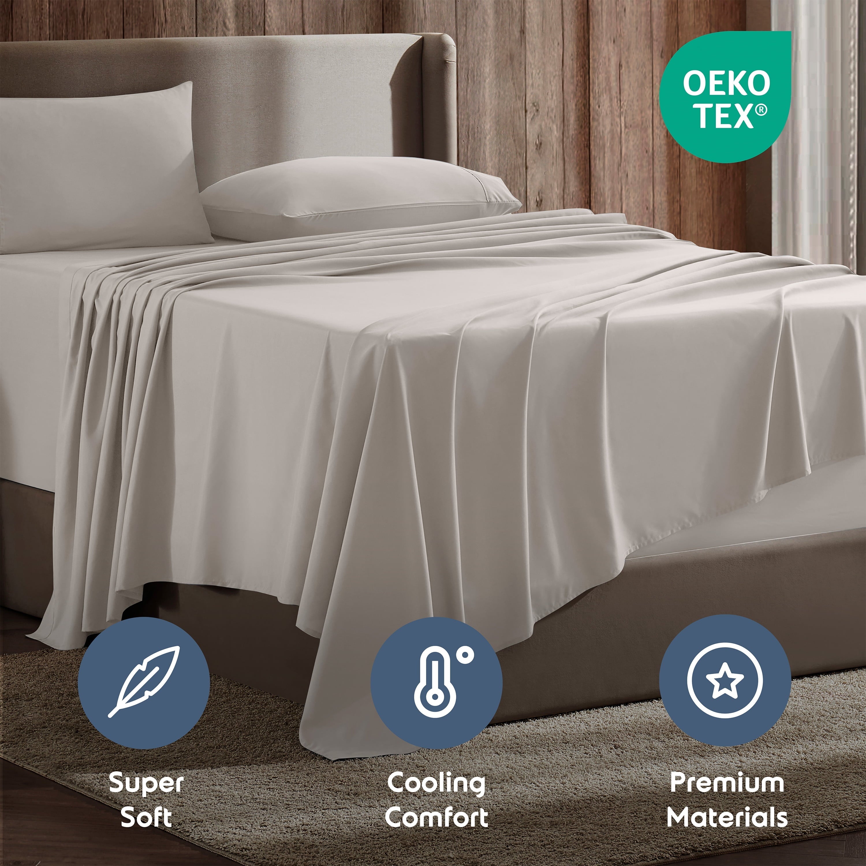 Wrinkle-Resistant Extra Deep Pocket Full Sheets Set, 4 Piece, Fits 18"-24" Mattress, Breathable & Extra Soft Bed Sheets, Linen - Premium Ultra-Soft Pillowcase Pair for Sleeping Detail
