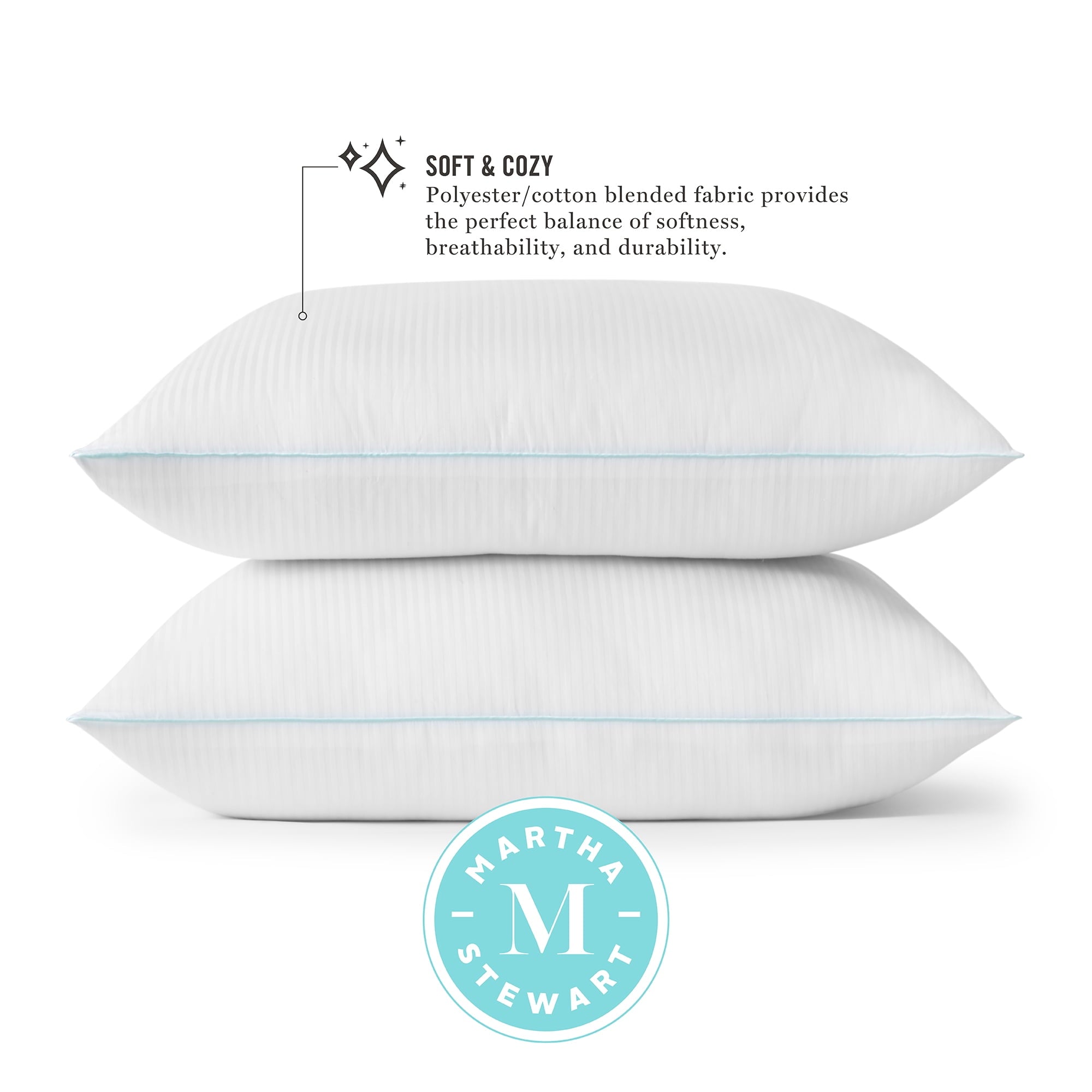 Decorative Plump Classic Stripe Bed Pillows Standard / Queen Size Set Of 2, Enhanced Loft Plush Pillow for All Sleep Positions, 20" x ... - Decorative Throw Pillow Cushion for Sofa & Bed Detail
