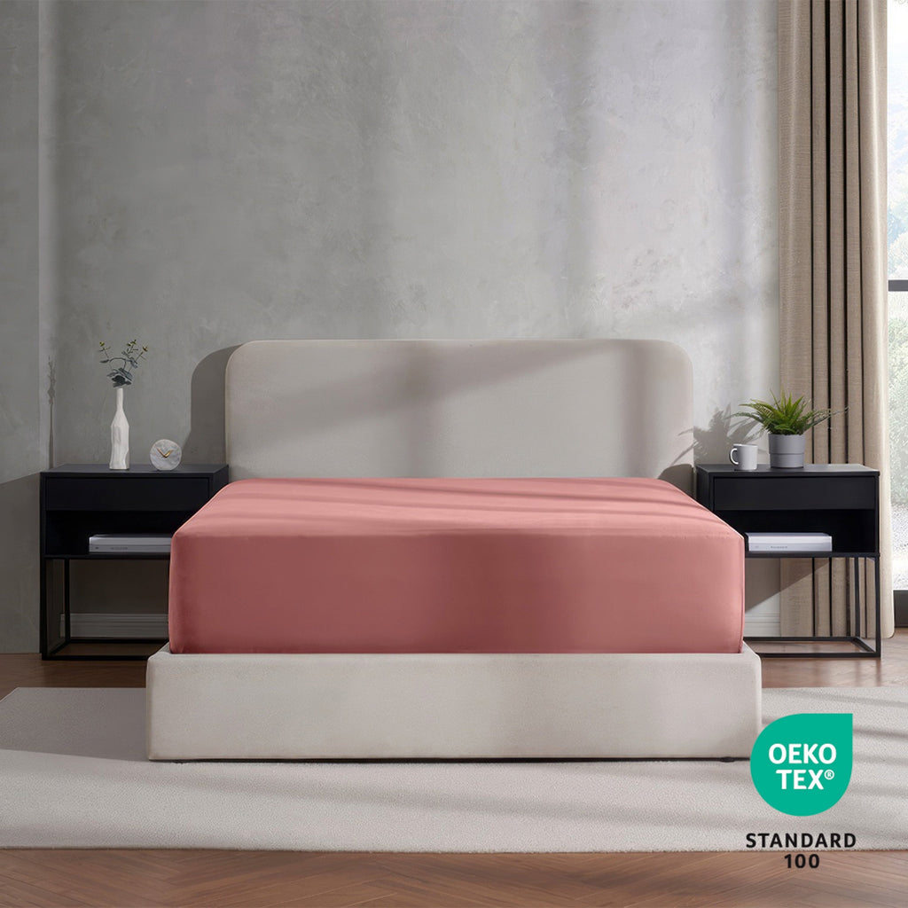 Wrinkle-Resistant Extra Deep Pocket Twin XL Fitted Sheet Only, Fits 18" to 24" Mattress, Soft Microfiber Fitted Bed Sheet, Pink Clay - Premium Ultra-Soft Pillowcase Pair for Sleeping Detail