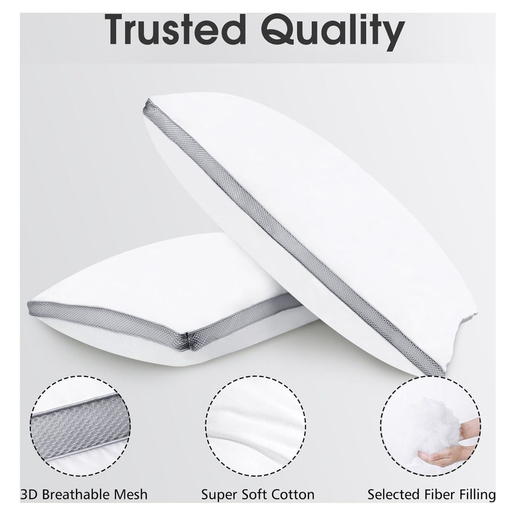 Decorative Plump Down Alternative Bed Pillow with Cotton Cover and Gusset, 2 Pack, Queen, 20"x26" - Ergonomic Memory Foam Pillow for Neck Pain Support Detail