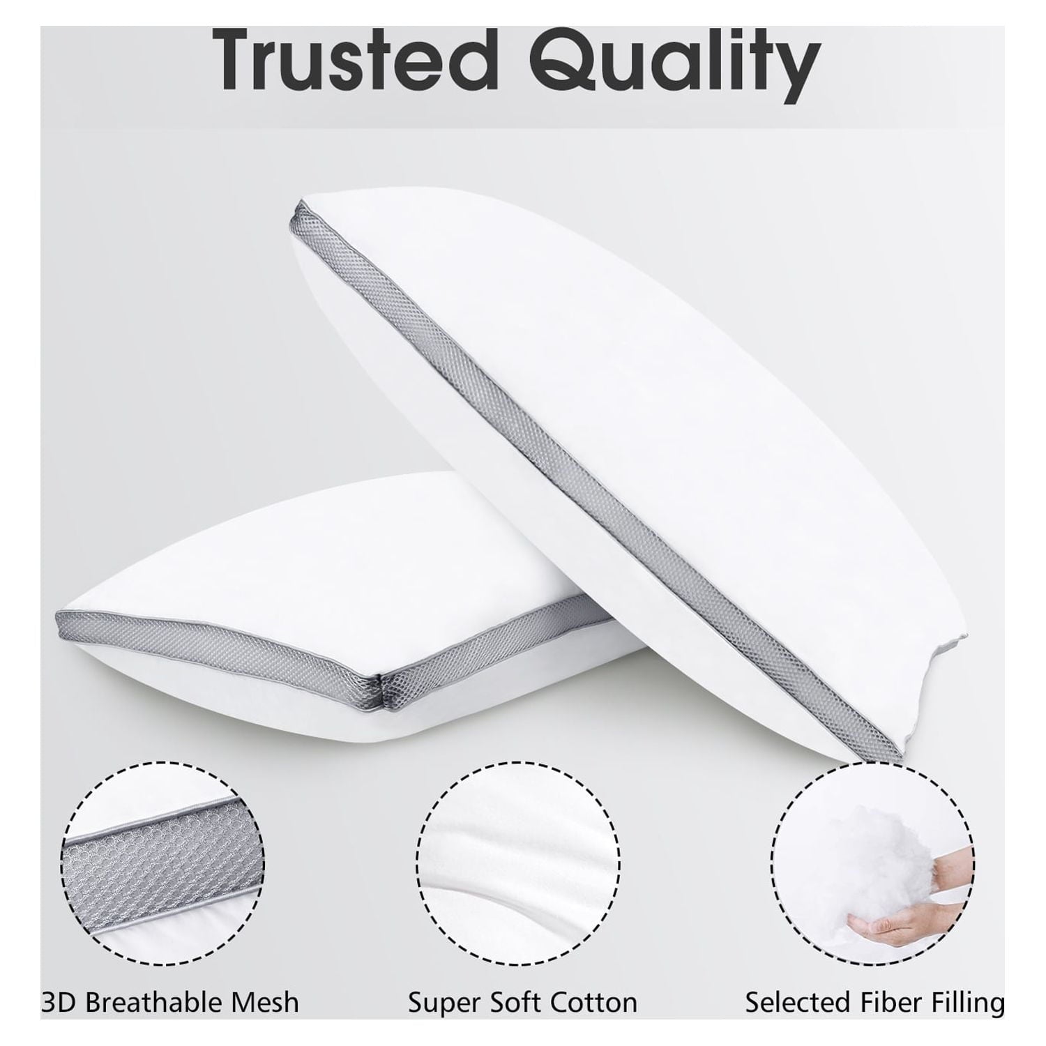 Fluffy Shredded 2 Pack Cotton Down Alternative Pillows,Queen Size Bed Pillows Gusseted Hypoallergenic - Orthopedic Shredded Foam Bed Pillow Set Detail