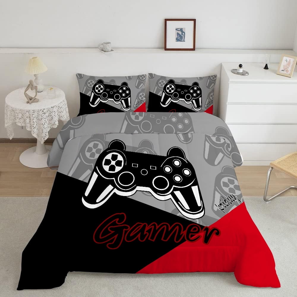 Hypoallergenic Cloud Gaming Comforter for Kids Boys Teens Video Game Bedding Set Gamer Comforter Gamepad Comforter Set Full Size Red Black... - Cloud-Like Soft Lightweight Bed Comforter Detail