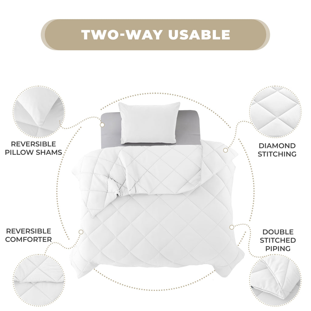 Fluffy Down Alternative Lux Decor All-Season Comforter Sets Twin Size 2 PC, Reversible Bedding Set with Diamond Quilted Design Comforter and ... - Luxurious Quilted Duvet Cover Set Detail