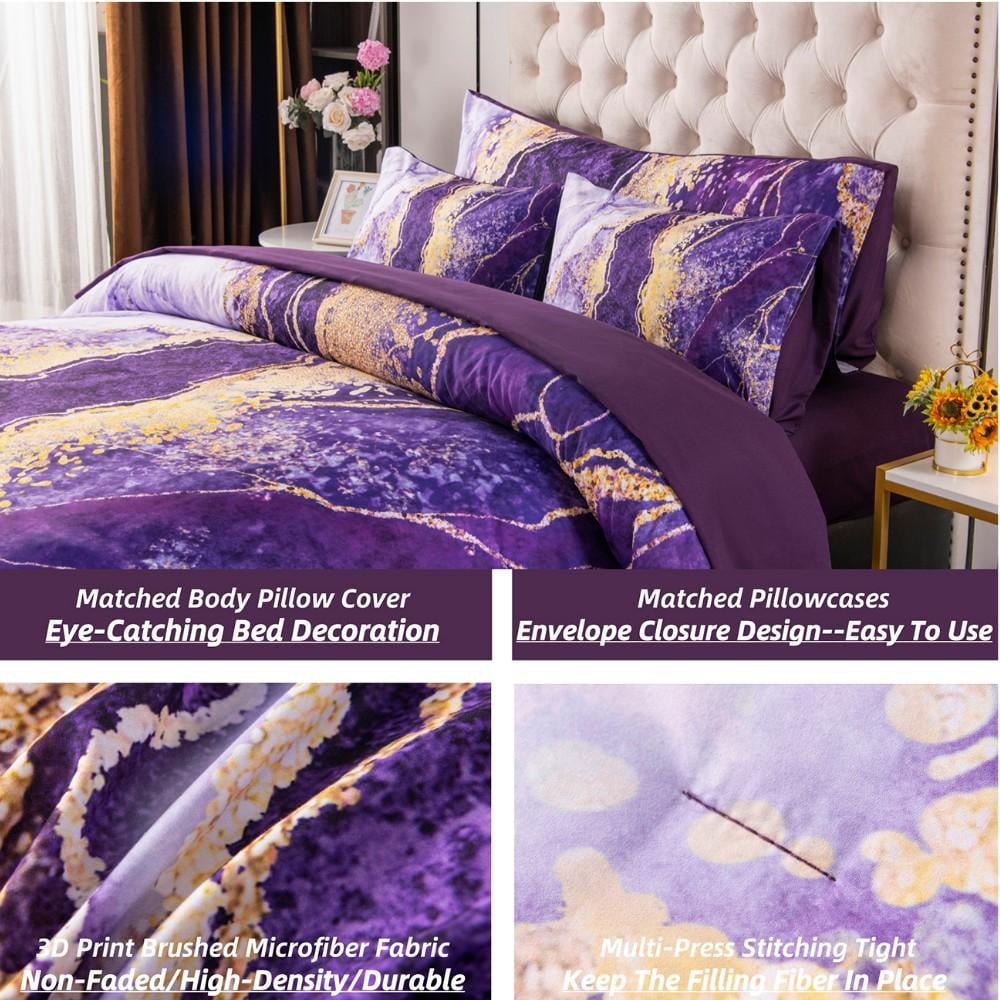 Hypoallergenic Cloud 6 Pieces Queen Size Comforter Set Purple,Watercolor Marble Colorful Purple Bedding,Ultra Soft Purple Bed Set with Com... - All-Season Down Alternative Comforter Insert Detail