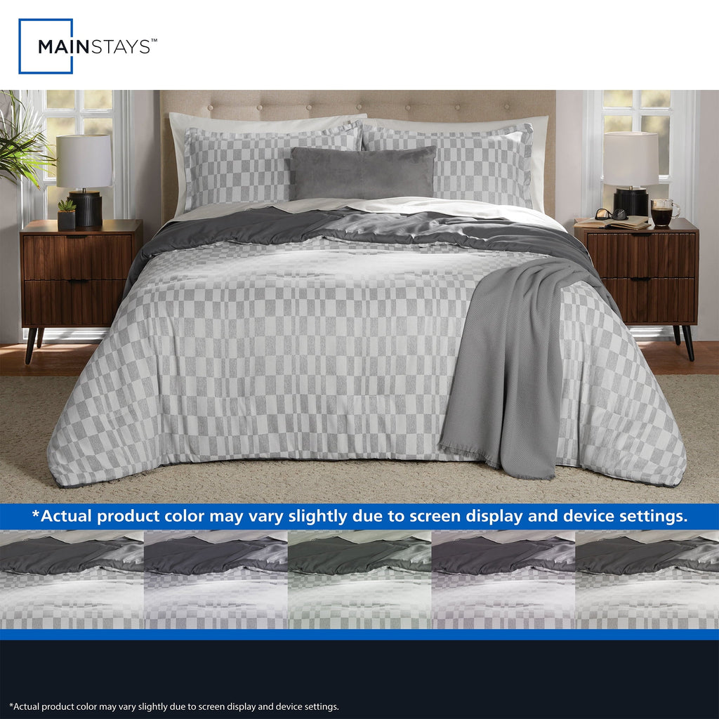 Luxurious Quilted Full/Queen Comforter Set, All-Season, 5-Piece, Soft Silver Check - Cloud-Like Soft Lightweight Bed Comforter Detail