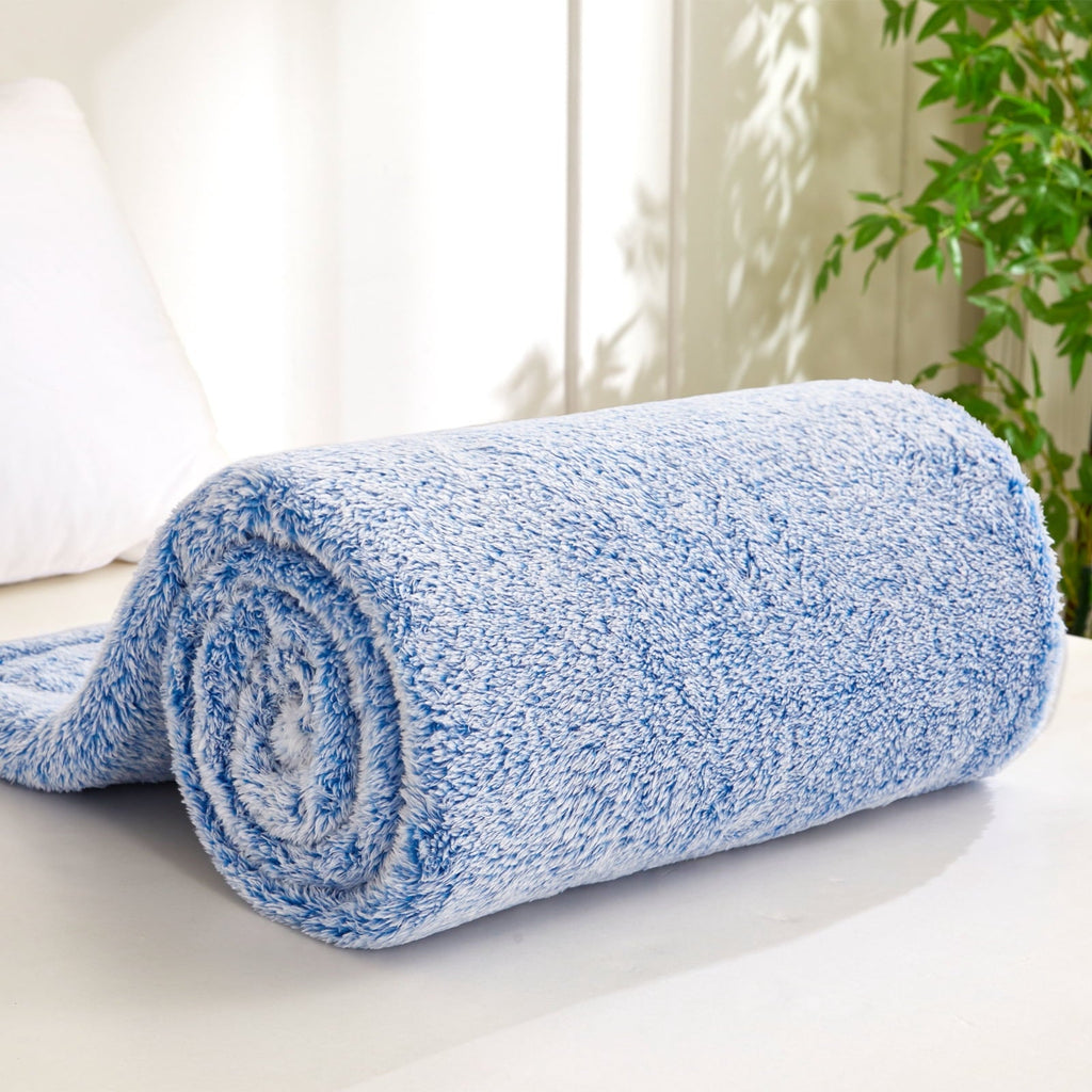 Reversible Sherpa Plush Fuzzy Large Fleece Throw Blanket (50" x 70", Mixed Cobalt Blue)- Soft, Warm and Lightweight - Super Soft Reversible Sherpa Flannel Blanket Detail