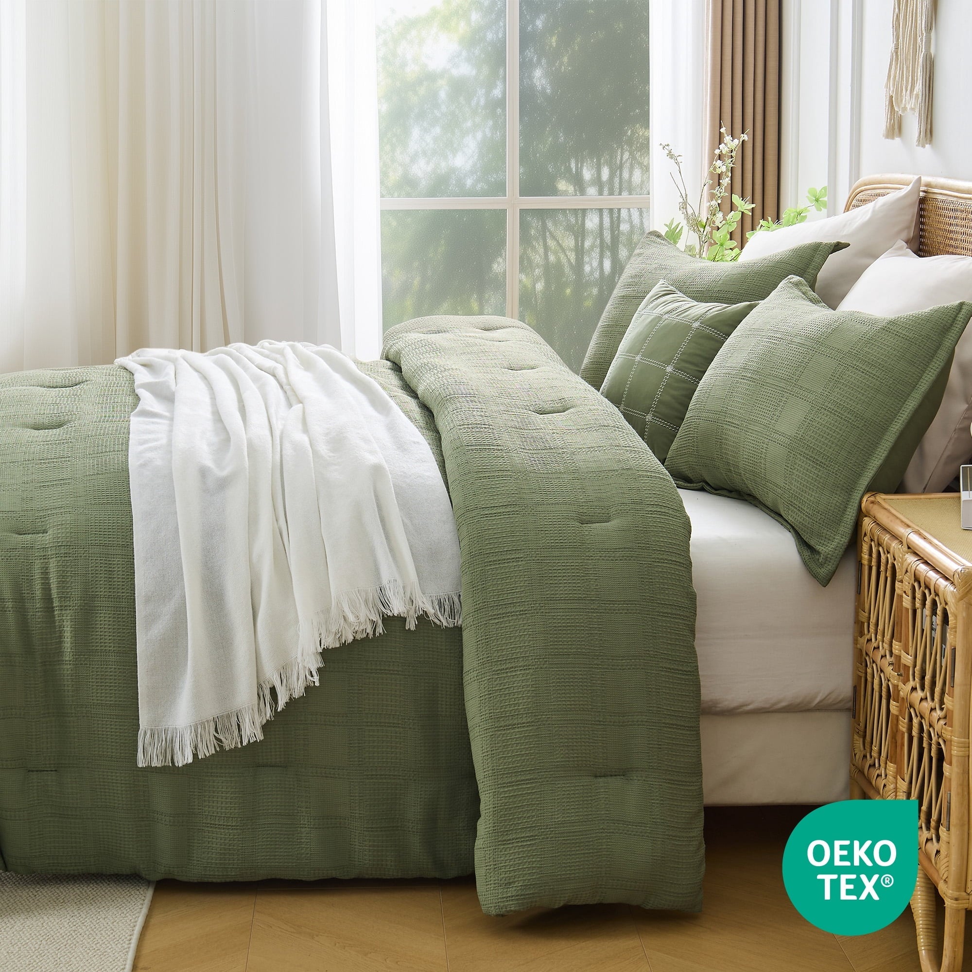 Fluffy Down Alternative Waffle Weave Comforter Set Full/Queen Size, Lightweight & Breathable Comforter Bet Set for All Season, 3-Piece Textur... - All-Season Down Alternative Comforter Insert Detail