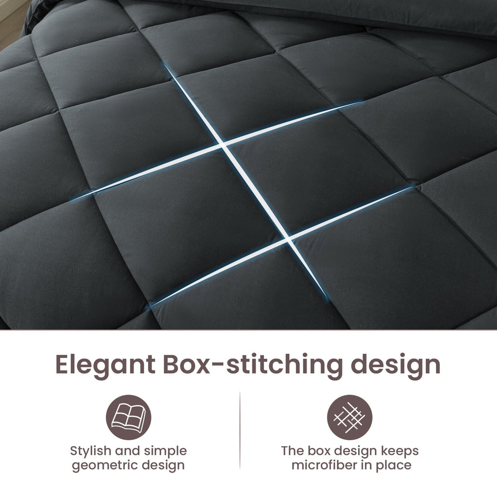 Hypoallergenic Cloud Queen Bed in a Bag Comforter Set with 7 Pieces - Dark Gray All Season Bedding Sets with Comforter, Pillow Shams, Flat... - All-Season Down Alternative Comforter Insert Detail