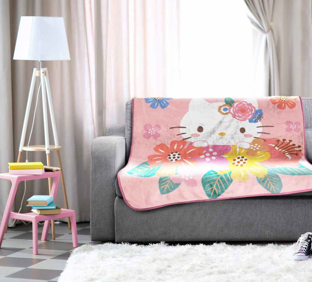 Decorative Knitted Floral Grace 46 x 60 Coral Fleece Kids Throw Blanket - Soft Bedding Accessories - Luxury Knitted Decorative Throw Blanket with Fringes Detail