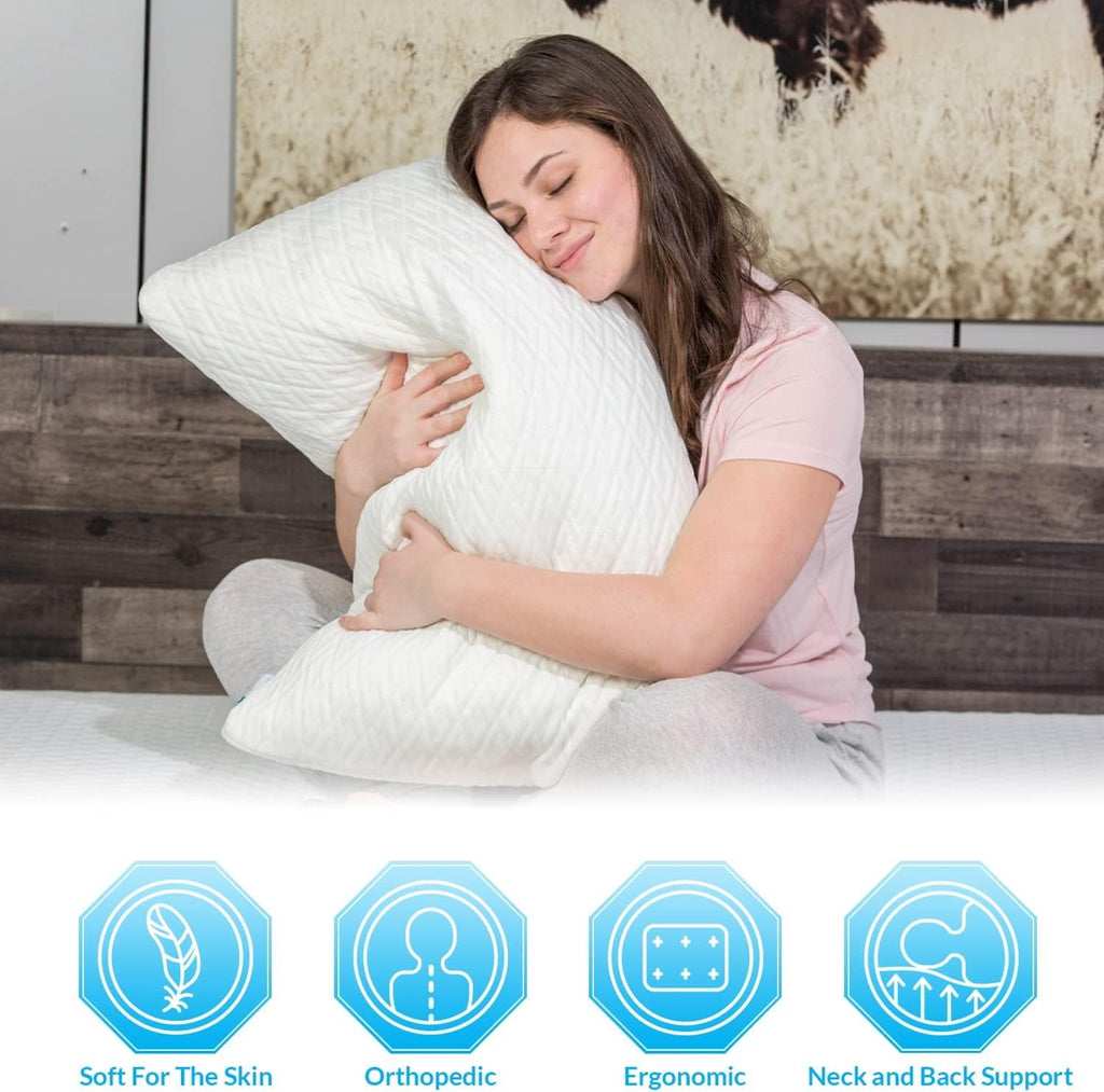 Ergonomic Memory Foam King Size Bamboo Pillow, Memory Foam Bed Pillows with Washable Pillowcases, King (1 Pack) - Decorative Throw Pillow Cushion for Sofa & Bed Detail
