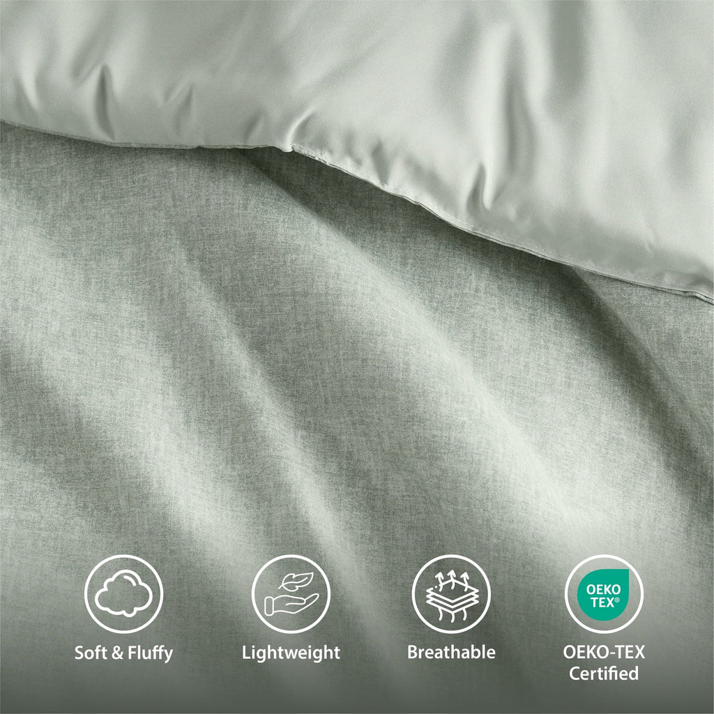 Luxurious Quilted Full/Queen Comforter Sets, Reversible 3 Piece Extra Soft Bedding Set, Chambray Print Sage Green Comforter Bed Set wit... - All-Season Down Alternative Comforter Insert Detail