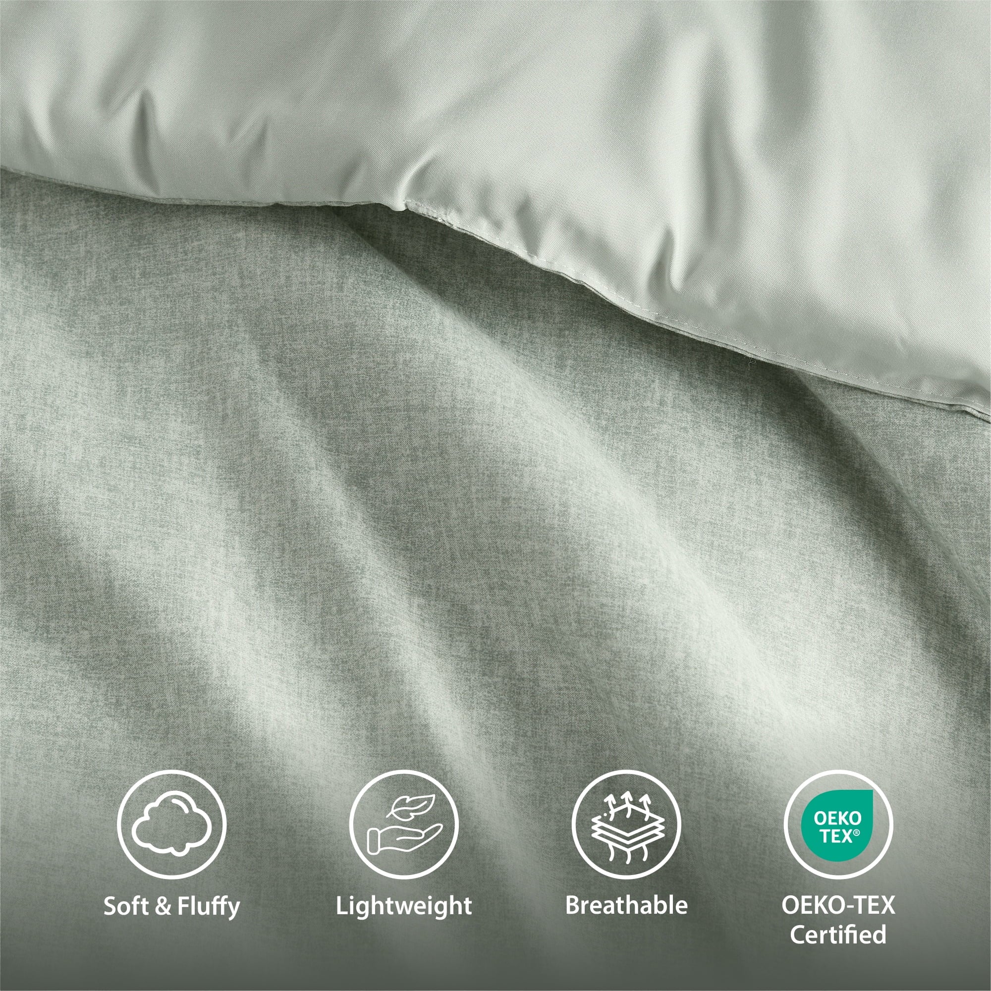 Luxurious Quilted Full/Queen Comforter Sets, Reversible 3 Piece Extra Soft Bedding Set, Chambray Print Sage Green Comforter Bed Set wit... - All-Season Down Alternative Comforter Insert Detail