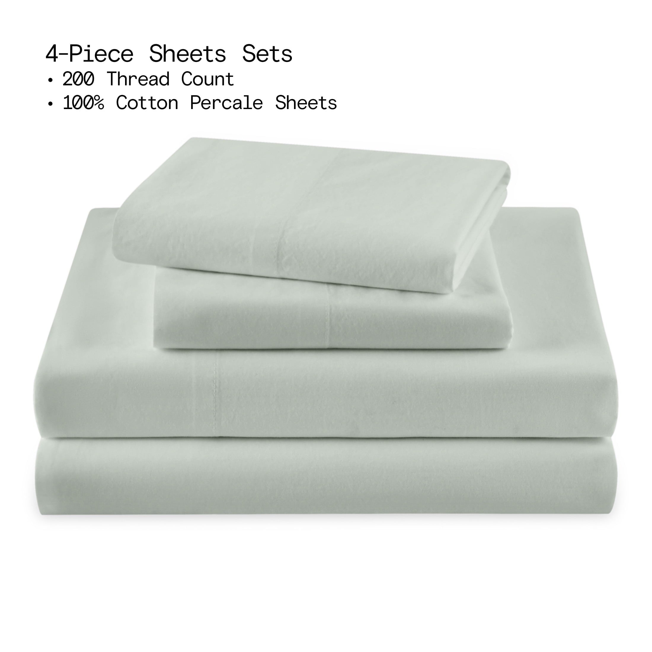 Premium Egyptian Cotton Solid 4-Piece 100% Cotton Washed Percale Sage Green Sheet Set, Full - Premium Ultra-Soft Pillowcase Pair for Sleeping Detail