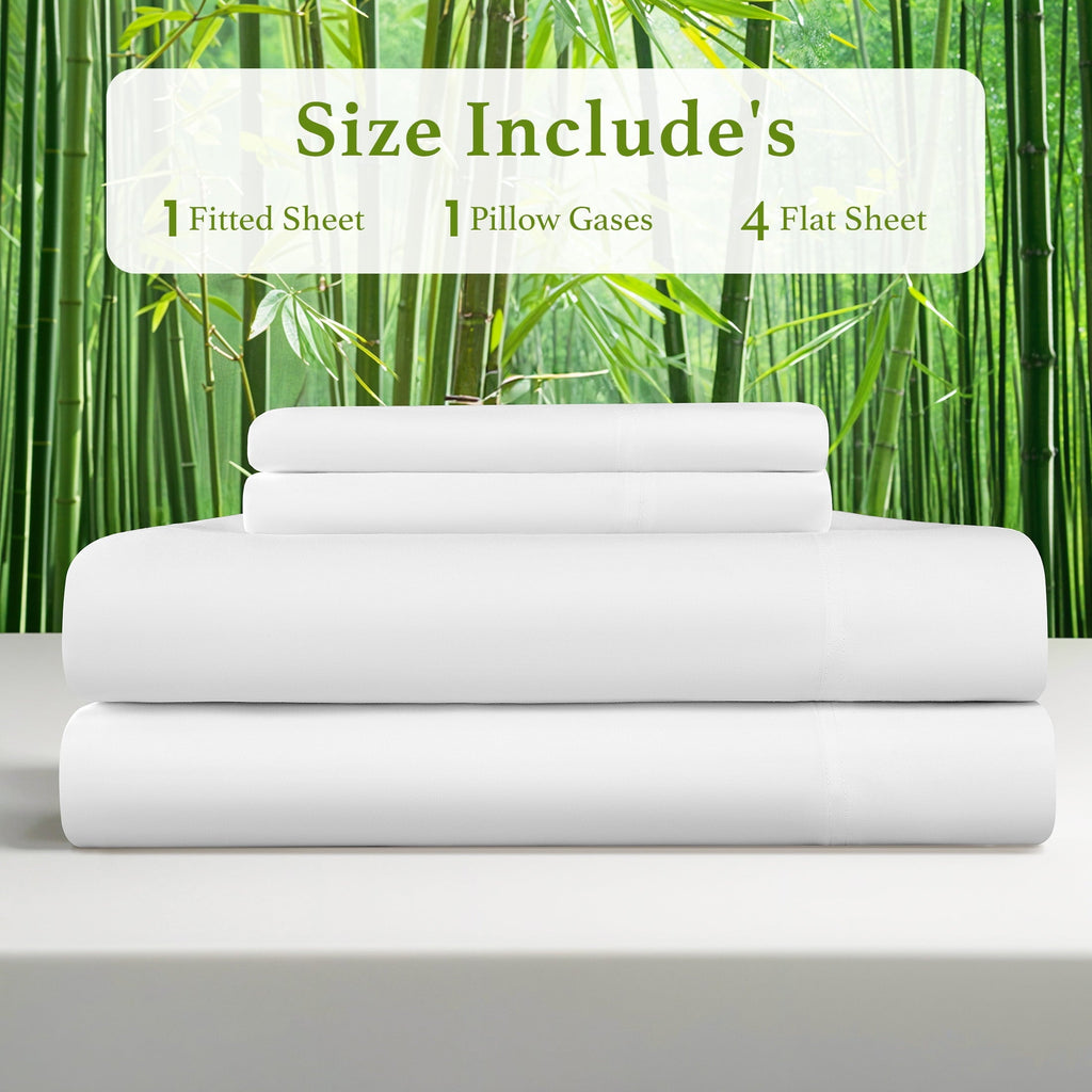 Premium Egyptian Cotton Bamboo Sheets Set, 4-Piece Queen Sheet Set with 16" Deep Pockets, Soft and Breathable Bed Sheets, White - Cooling Hotel Quality Bedding Sheets and Pillowcases Detail