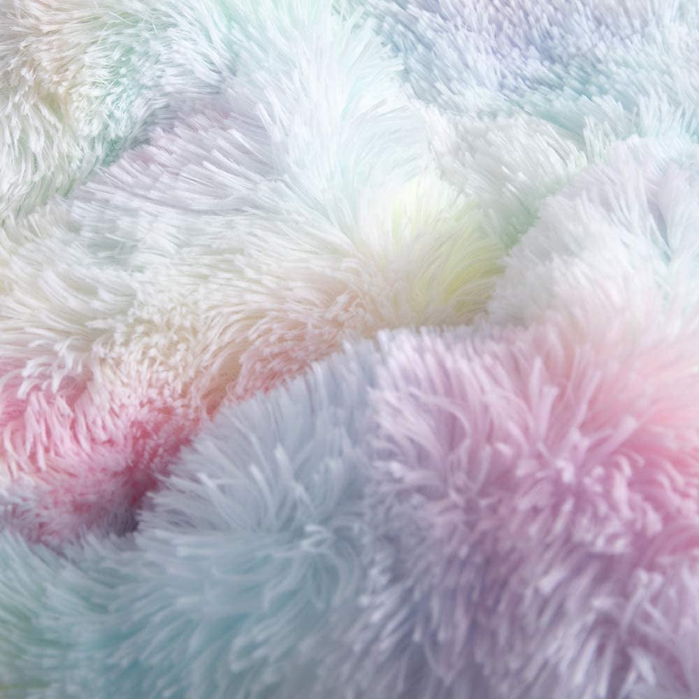 Fluffy Down Alternative Plush Shaggy Comforter Set Fluffy Fuzzy Faux Fur Bedding Set - Microfiber Soft Warm Quilt Set(Rainbow Pink,Queen Size) - Luxurious Quilted Duvet Cover Set Detail
