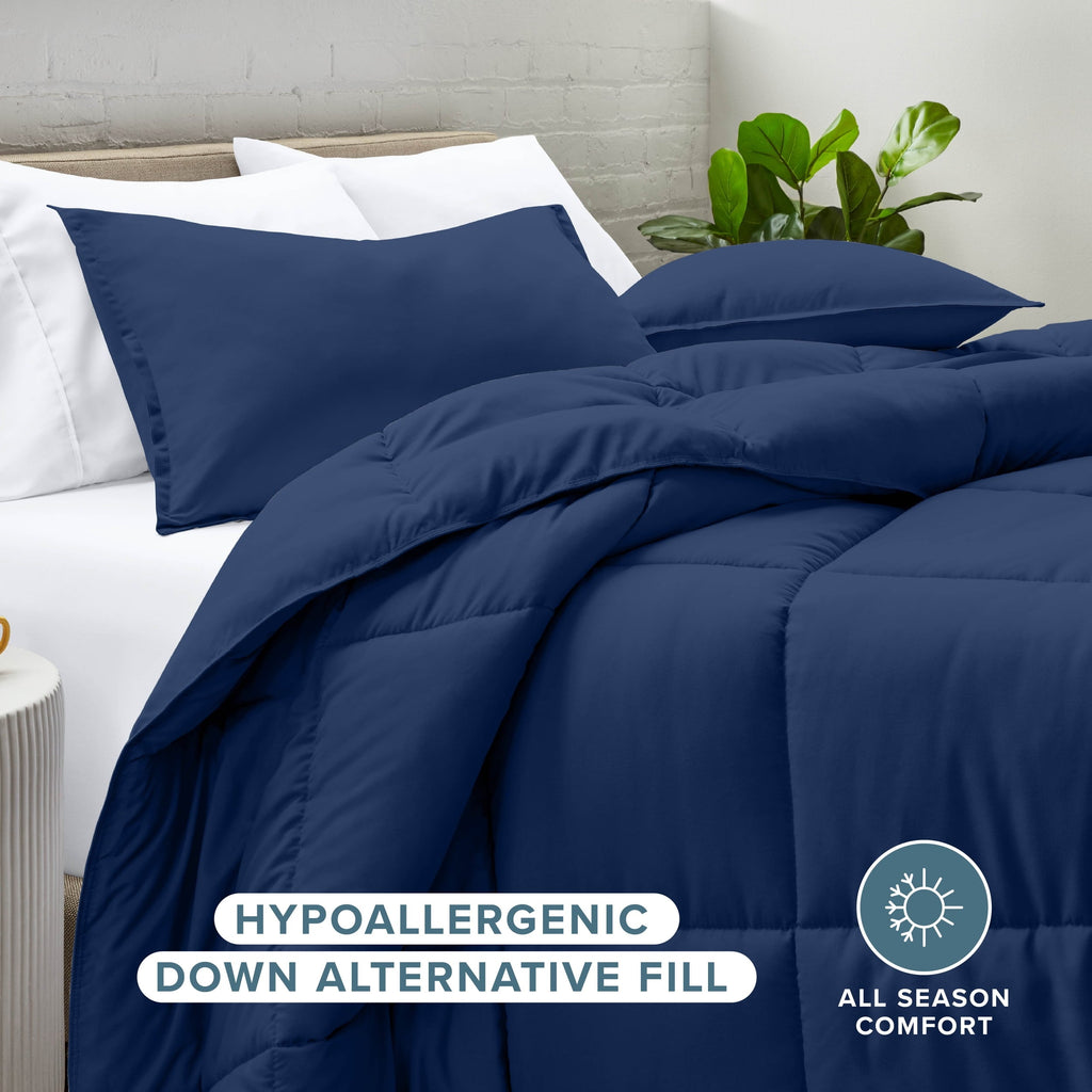 Luxurious Quilted Down Alternative Comforter Set - 3-Pieces - All Seasons - Queen, Dark Blue - Cloud-Like Soft Lightweight Bed Comforter Detail