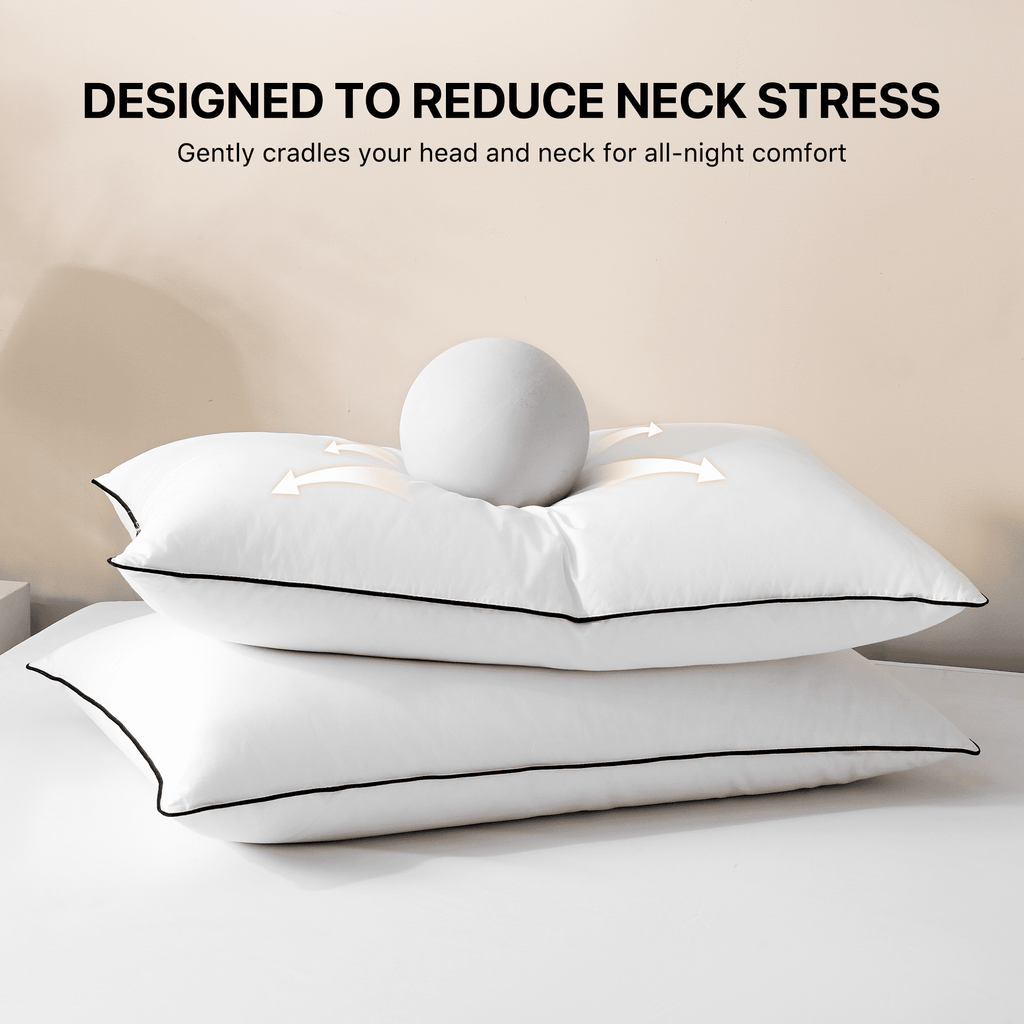 Decorative Plump Feather Down Pillows Set of 2, Medium Firm Hotel Bed Pillow 2 Pack, Queen Size, 20 x 30 in. - Hotel Quality Plush Sleeping Pillows Detail
