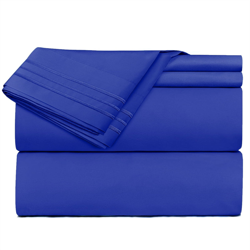 Wrinkle-Resistant Premier 1800 Microfiber Collection 3-Line Bed Sheet Set, Full Size, Royal Blue - Premium Ultra-Soft Pillowcase Pair for Sleeping Detail