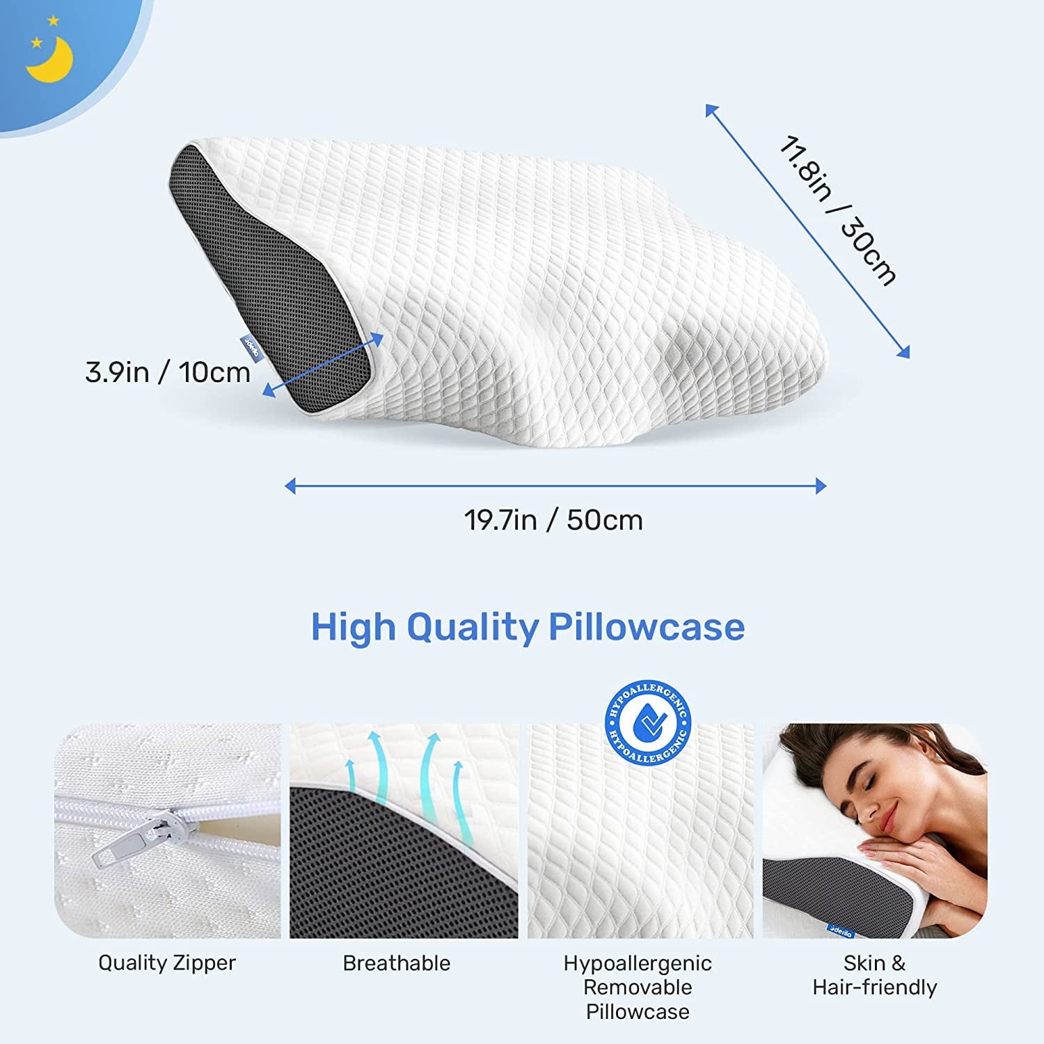 Ergonomic Memory Foam | Cervical Memory Foam Bed Pillow Standard | Neck, Shoulder Pain Relief | Improves Sleeping - Hotel Quality Plush Sleeping Pillows Detail