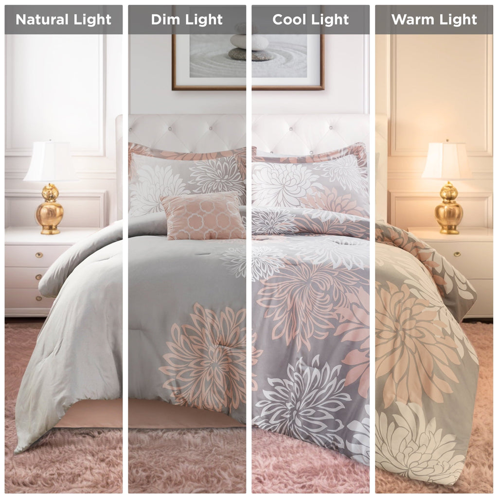 Fluffy Down Alternative King Size Comforter Set, 5-Piece Floral Bedding Set for All Season, Blush Comforter Set King with Bed Skirt - Cloud-Like Soft Lightweight Bed Comforter Detail