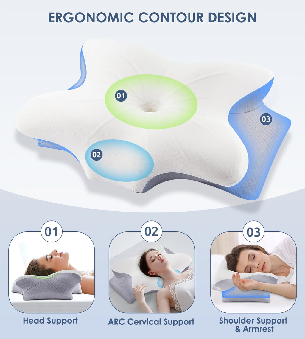 Decorative Plump Cervical Pillow for Neck Pain Relief, Contour Memory Foam Pillows, Odorless Ergonomic Neck Pillow Adjustable Orthoped... - Hotel Quality Plush Sleeping Pillows Detail