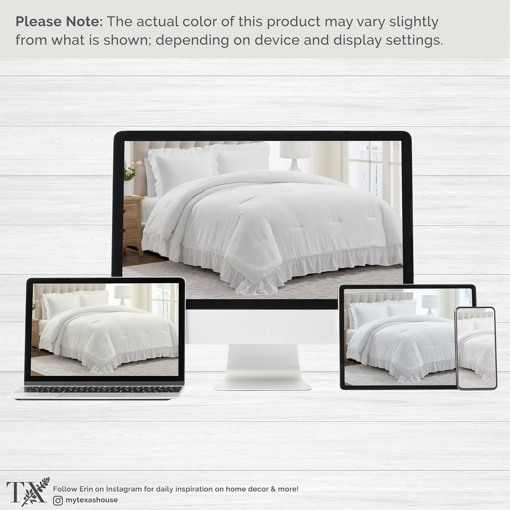 Heavyweight Warmth Full/Queen Comforter Set, All-Season, 3-Piece, White Ruffle - Hypoallergenic Ultra-Fluffy Quilt for Winter Detail