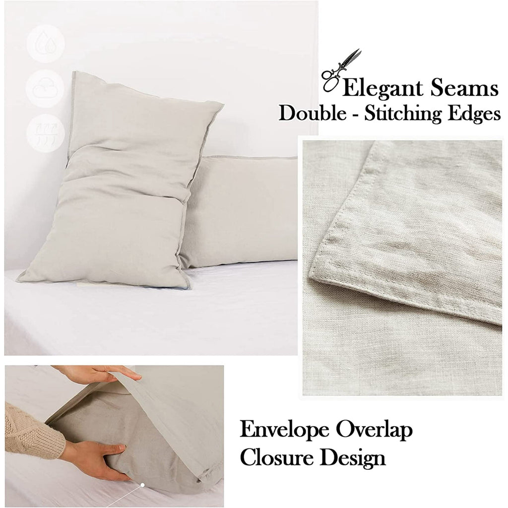 Breathable Luxury 100% Linen Sheet Set Solid Color-4 Pcs Washed French Linen Bed Sheets(1 Flat Sheet,1 Fitted Sheet,2 Pillowcases)-Brea... - Premium Ultra-Soft Pillowcase Pair for Sleeping Detail