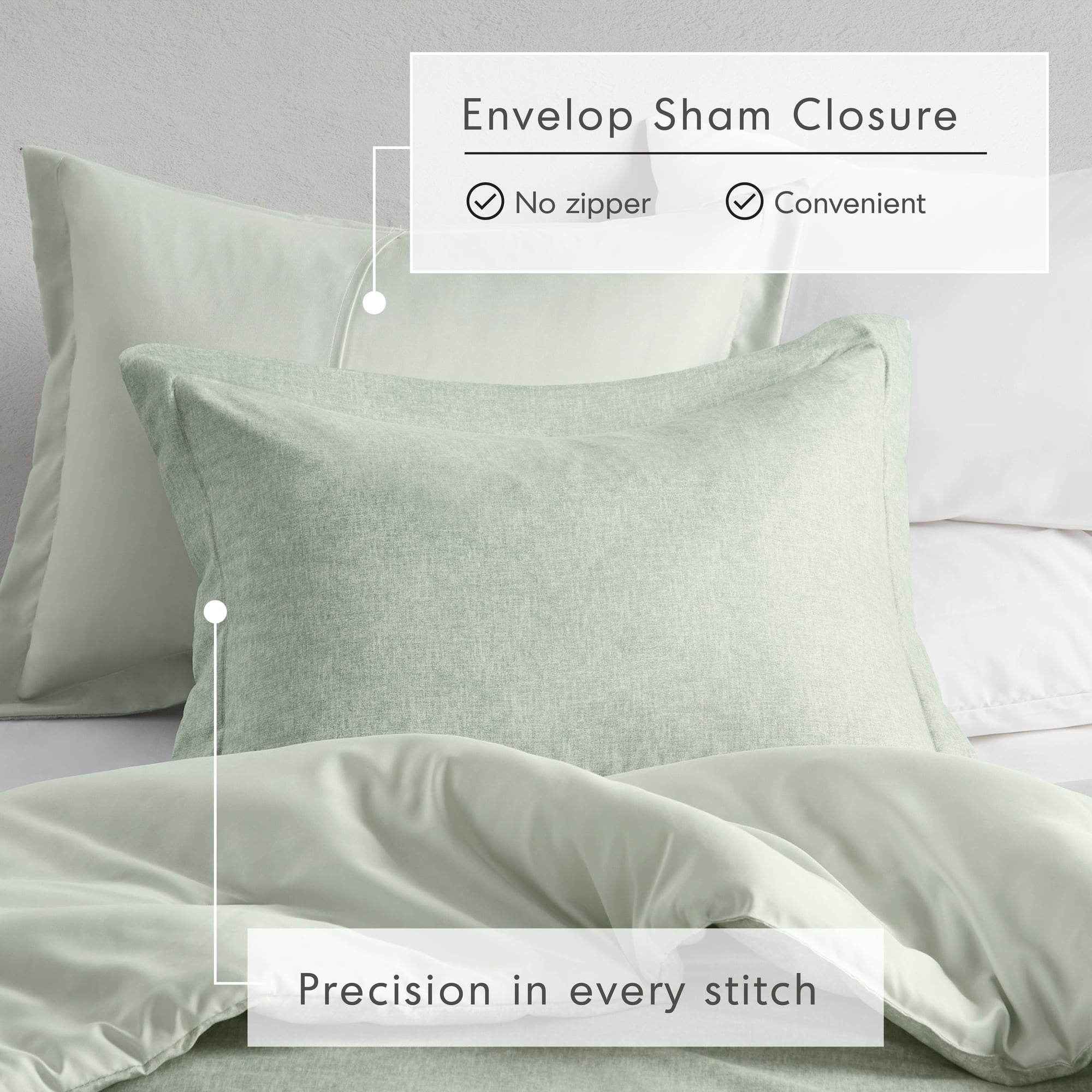 Luxurious Quilted Full/Queen Comforter Sets, Reversible 3 Piece Extra Soft Bedding Set, Chambray Print Sage Green Comforter Bed Set wit... - All-Season Down Alternative Comforter Insert Detail