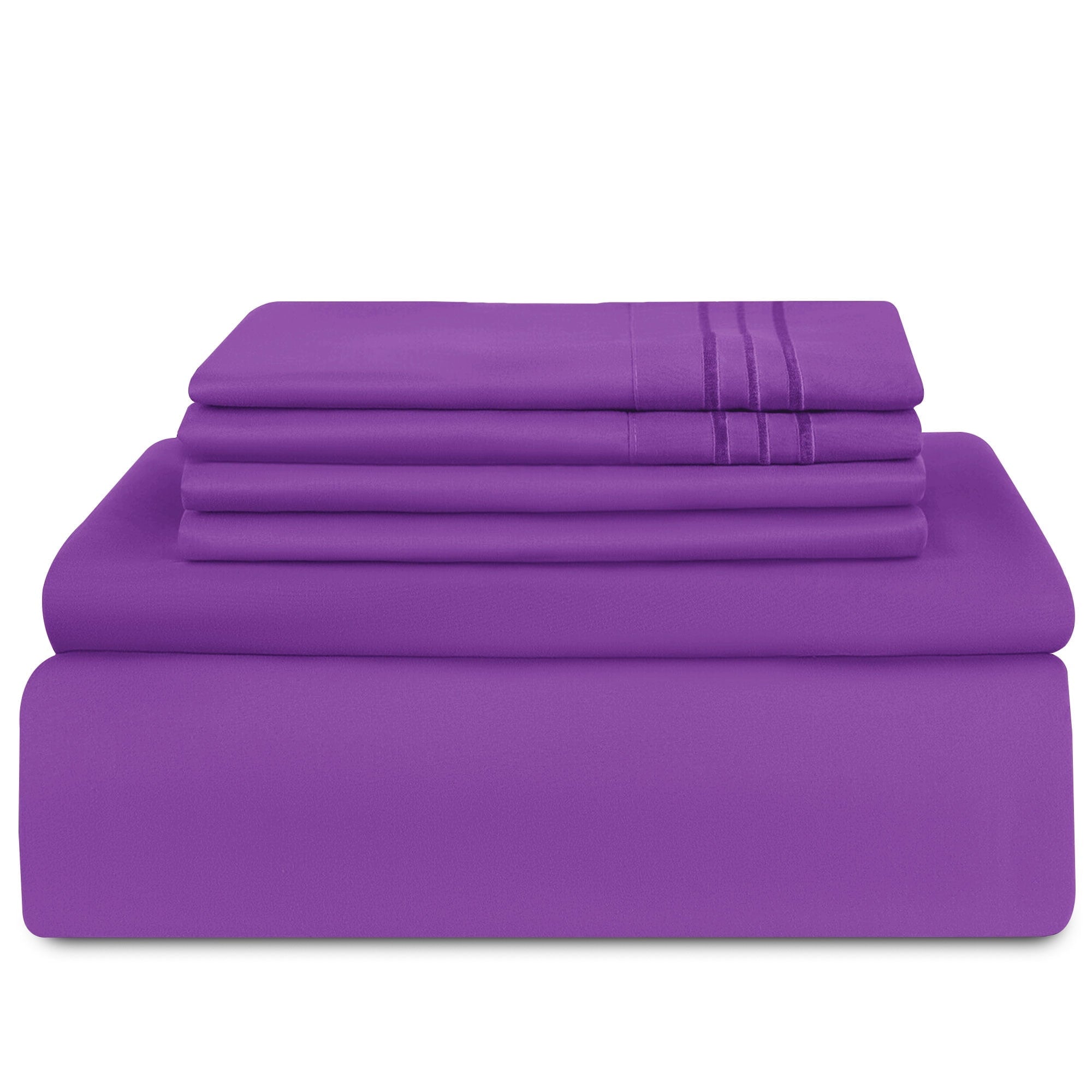 Ultra-Soft King Bed Sheets - 16 Inch Deep Pocket 6 Piece Microfiber Bedding Sheets & Pillowcase Sets - Purple - Breathable Egyptian Cotton Flat & Fitted Sheets Detail