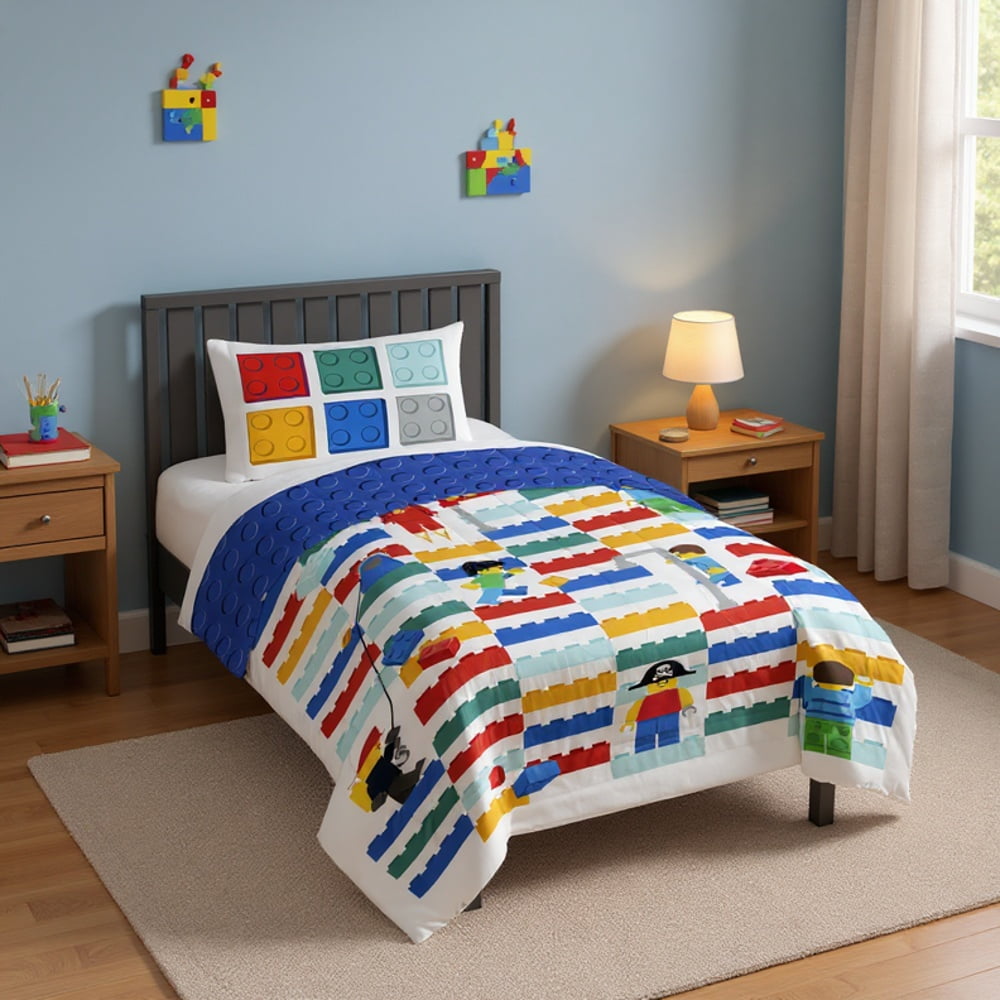 Fluffy Down Alternative Kids 2 Piece Multicolor Reversible Comforter and Pillowcase Bedding Set, Twin/Full - All-Season Down Alternative Comforter Insert Detail