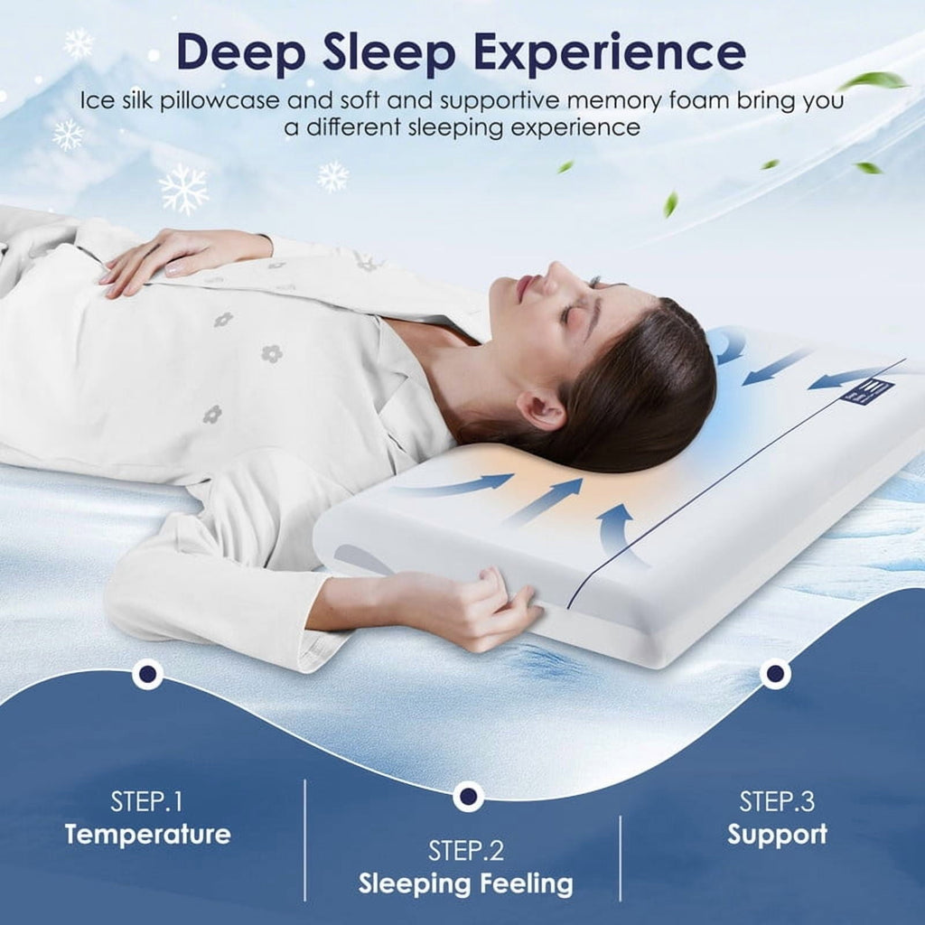 Orthopedic Support Cooling Memory Foam Bed Pillow for Neck Pain Relief, Two-Sided Cooling Pillow for Back, Stomach and Side Sleepers, Tw... - Ergonomic Memory Foam Pillow for Neck Pain Support Detail