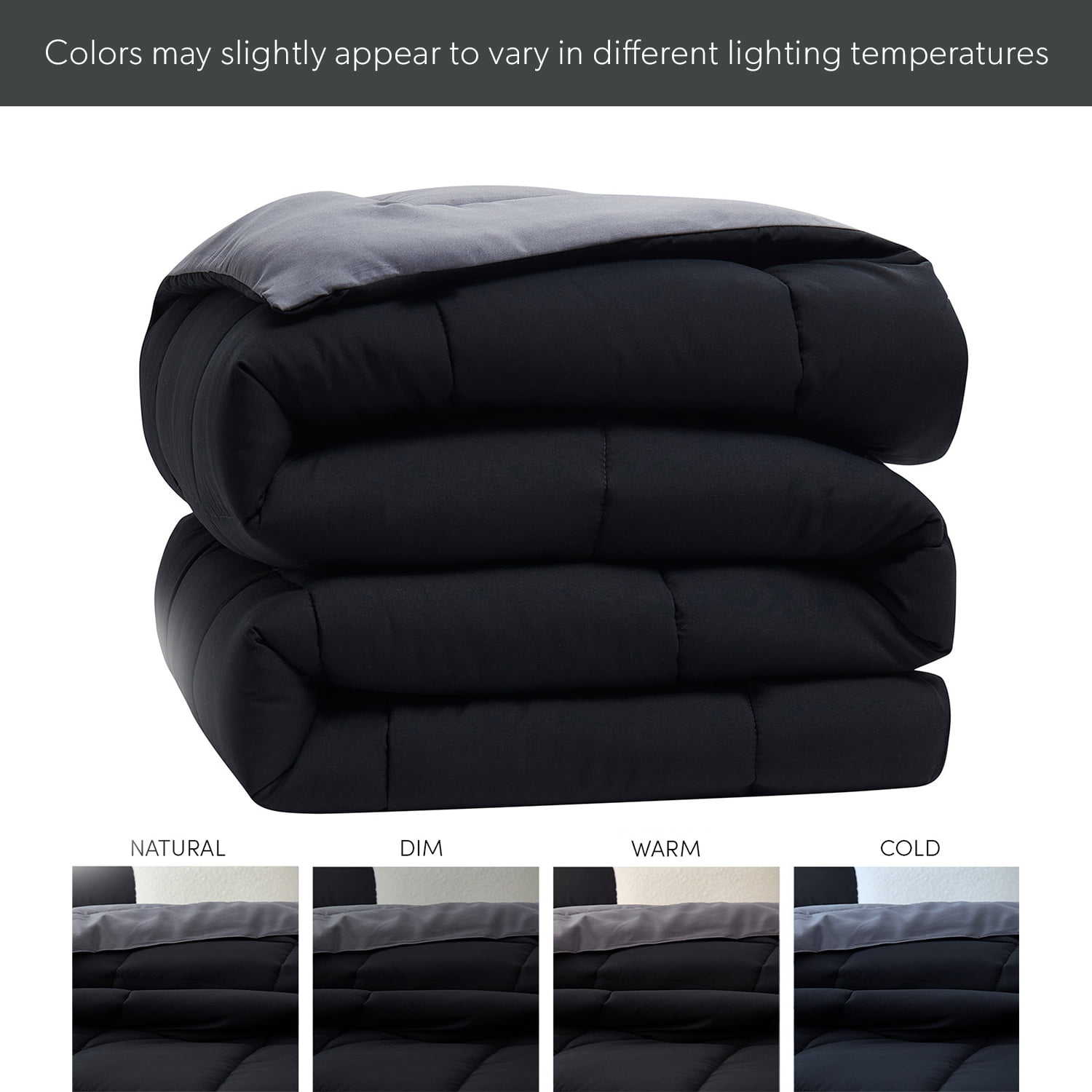 Hypoallergenic Cloud Queen Comforter Set, 3 Piece Bed in a Bag, Reversible Down Alternative Bedding Set, Black & Gray - Cloud-Like Soft Lightweight Bed Comforter Detail