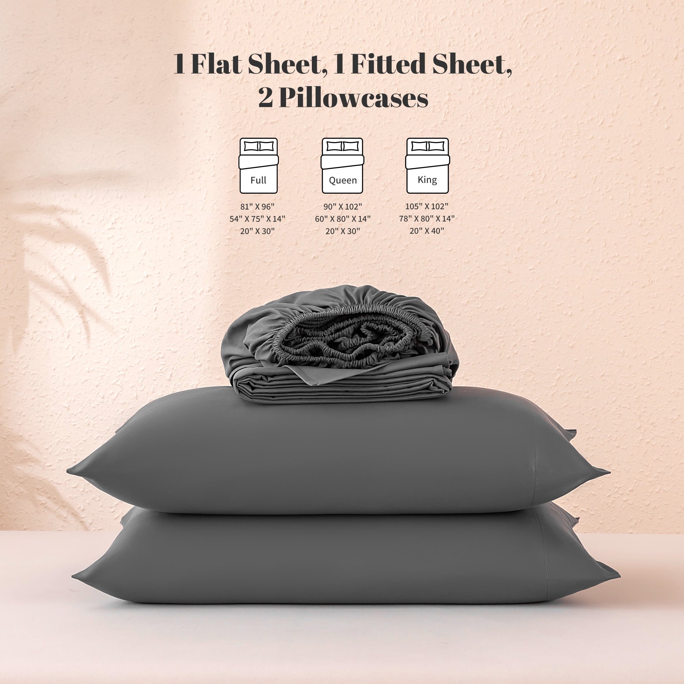 Breathable Luxury Sheet Set Twin Size Gray, 3 Pieces 140 GSM Brushed Elastic Fitted Soft & Cozy Bed Sheets Set with Deep Pocket - Premium Ultra-Soft Pillowcase Pair for Sleeping Detail