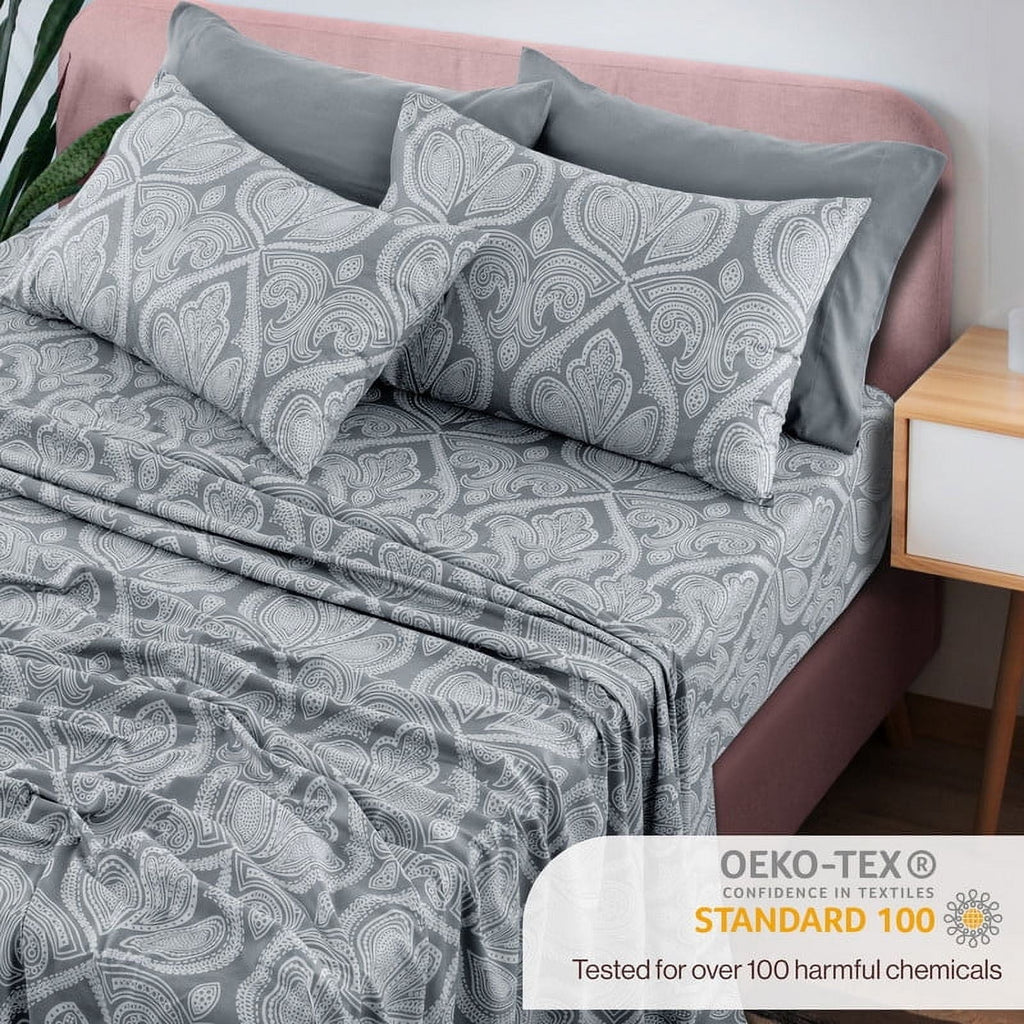 Premium Egyptian Cotton 6-Piece Bed Sheet Set, Deep Pocket Queen Sheets Up to 16 Inch, 1 Flat Sheet , 1 Fitted Sheet & 4 Pillowcases (Queen, ... - Breathable Egyptian Cotton Flat & Fitted Sheets Detail