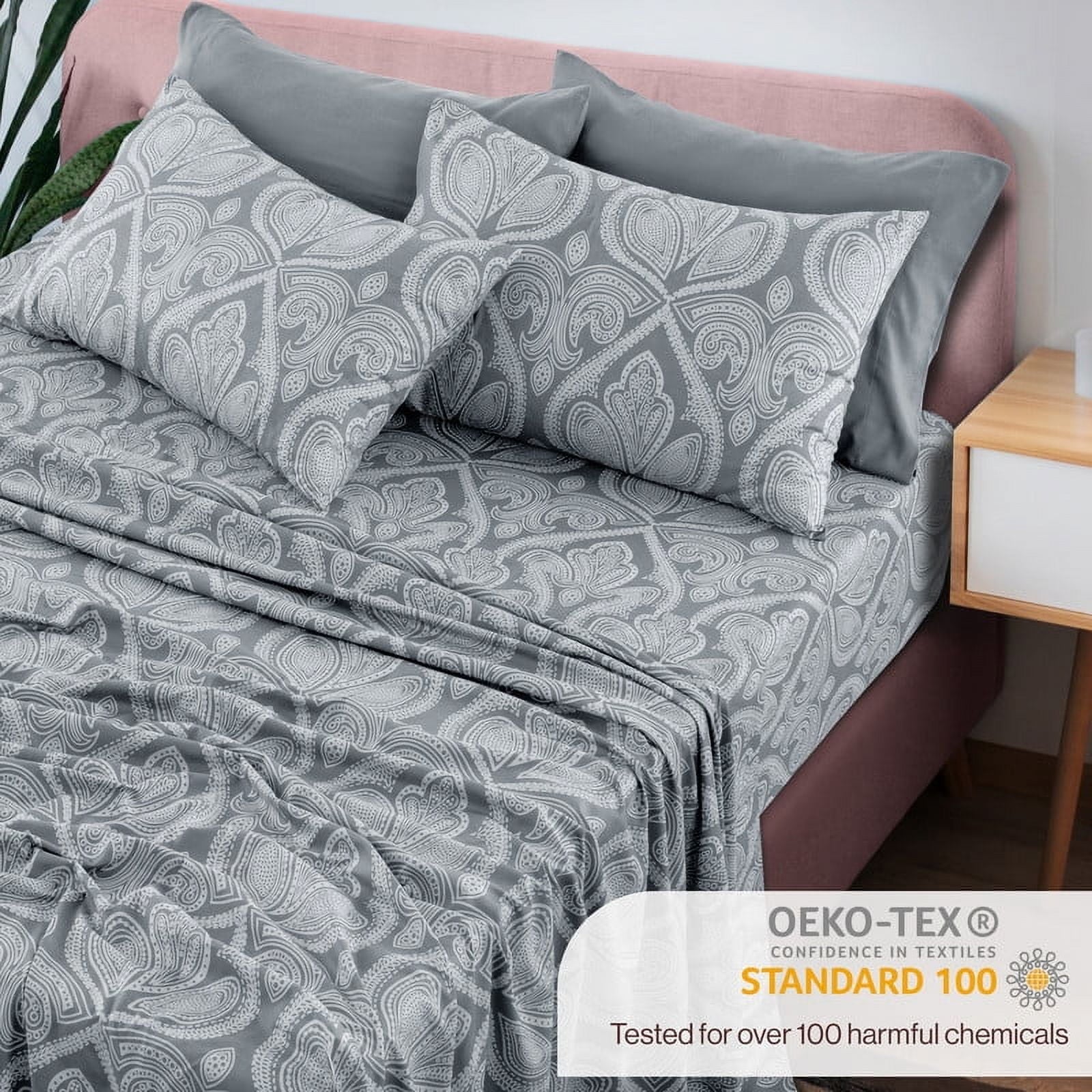 Premium Egyptian Cotton 6-Piece Bed Sheet Set, Deep Pocket Queen Sheets Up to 16 Inch, 1 Flat Sheet , 1 Fitted Sheet & 4 Pillowcases (Queen, ... - Breathable Egyptian Cotton Flat & Fitted Sheets Detail