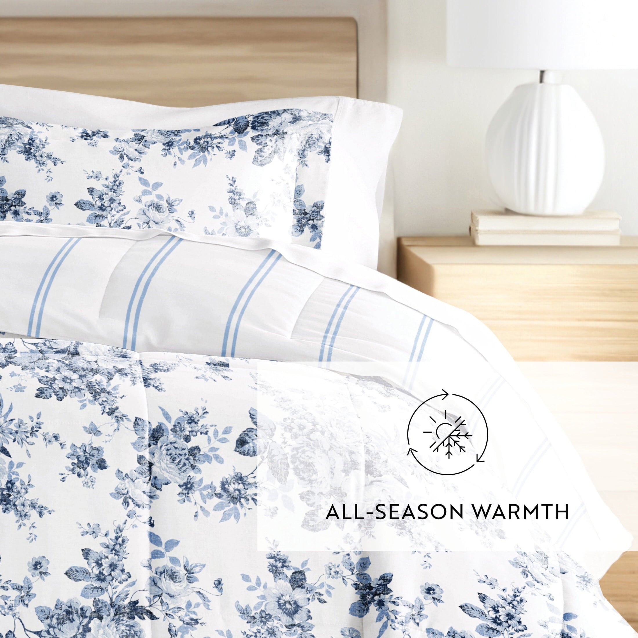 Luxurious Quilted Down Alternative Cabbage Rose Stripe Stone Reversible Comforter Set - Luxurious Quilted Duvet Cover Set Detail