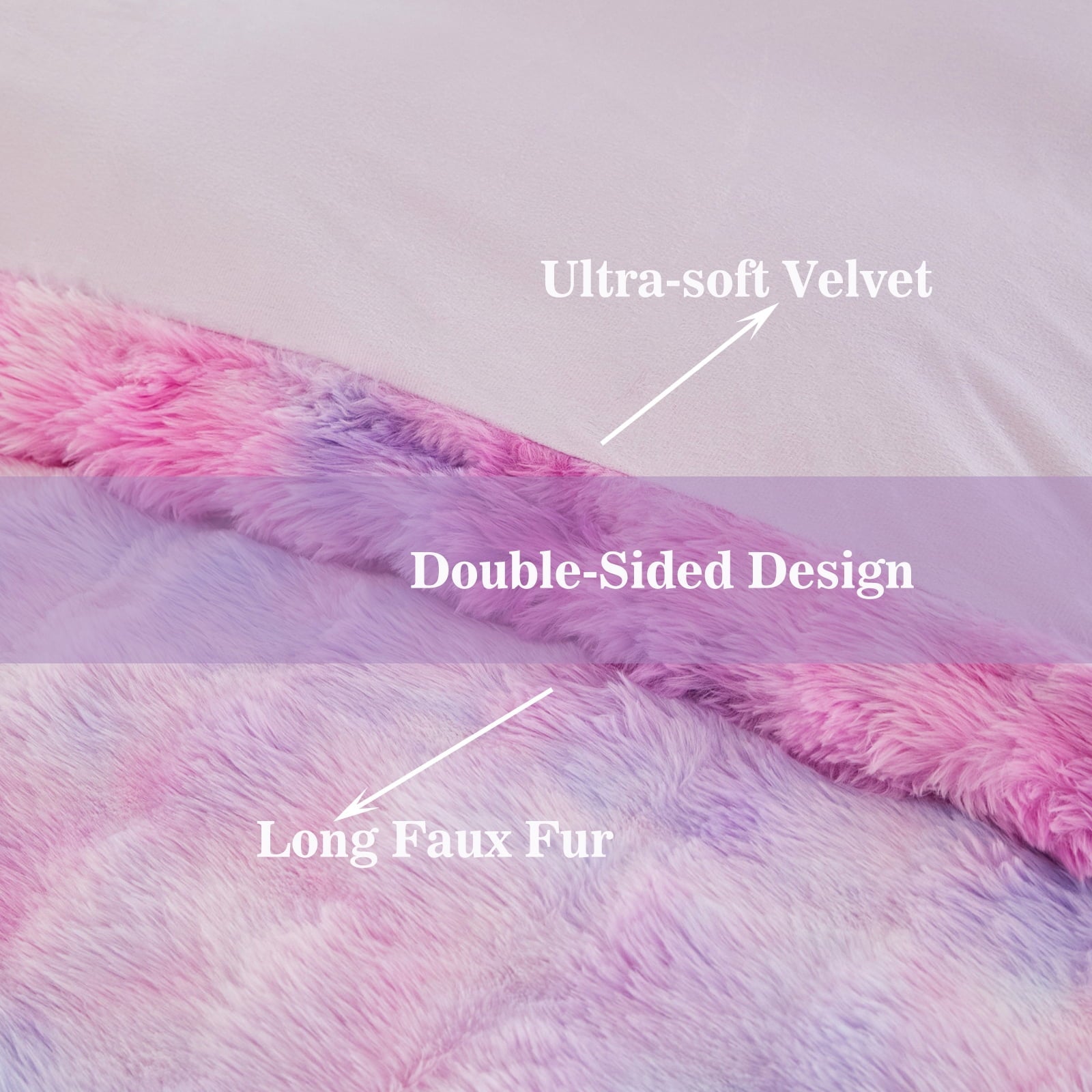 Luxurious Quilted Faux Rabbit Fur Comforter Set Twin 3Pcs Girls Blue Purple Bedding Set Tie-Dyeing Soft Bed Comforter Set Warm Fuzzy Ki... - Luxurious Quilted Duvet Cover Set Detail