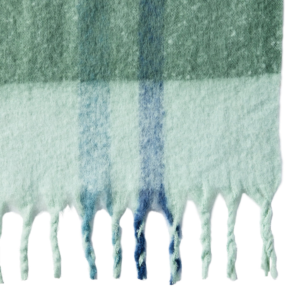 Decorative Knitted Faux Mohair Cozy Couch Throw Blanket Green Plaid, 50x72" - Cozy Fleece Throw Blanket for Couch & Bed Detail