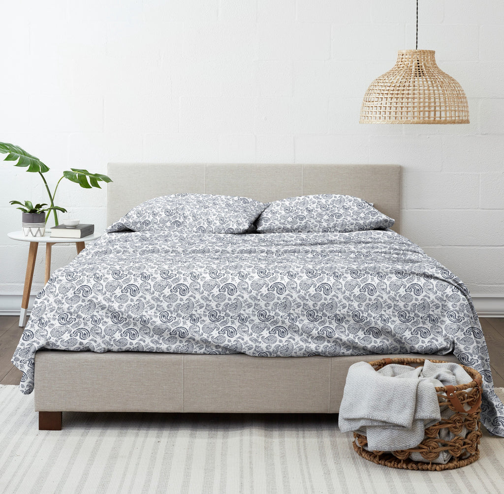 Ultra-Soft 4 Piece Pattern Microfiber Bed Sheets Set, Navy Coarse Paisley, Full - Luxury Bed Sheet Set with Deep Pockets Detail