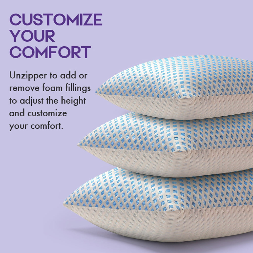Fluffy Shredded Cooling Pillows for Bed Sleeping Shredded Memory Foam Pillows Queen Size Set of 2 Pack 20 x 30 inches - Ergonomic Memory Foam Pillow for Neck Pain Support Detail