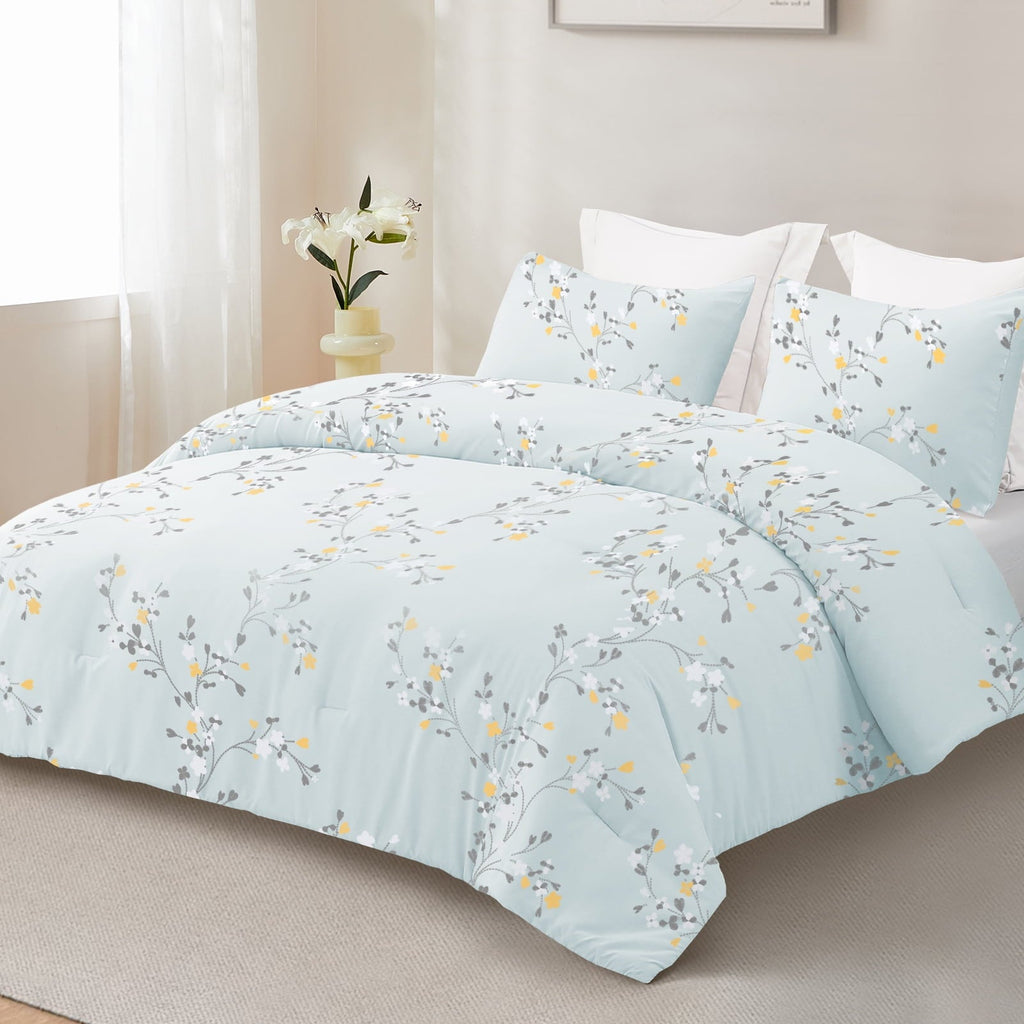 Heavyweight Warmth 3-Piece Floral King Size Comforter Set, Microfiber Bedding Down Alternative Comforter for All Seasons with 2 Pillow S... - All-Season Down Alternative Comforter Insert Detail