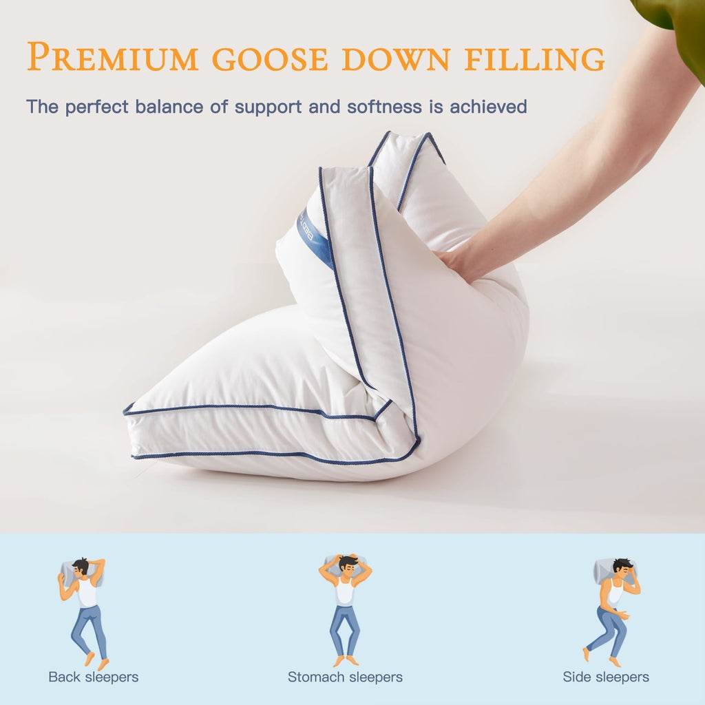 Hotel Collection Goose Down Feather Pillows Queen Size Set of 2, Luxury Soft Hotel Quality pillows for Sleeping, Organic Cotton Cover ... - Ergonomic Memory Foam Pillow for Neck Pain Support Detail