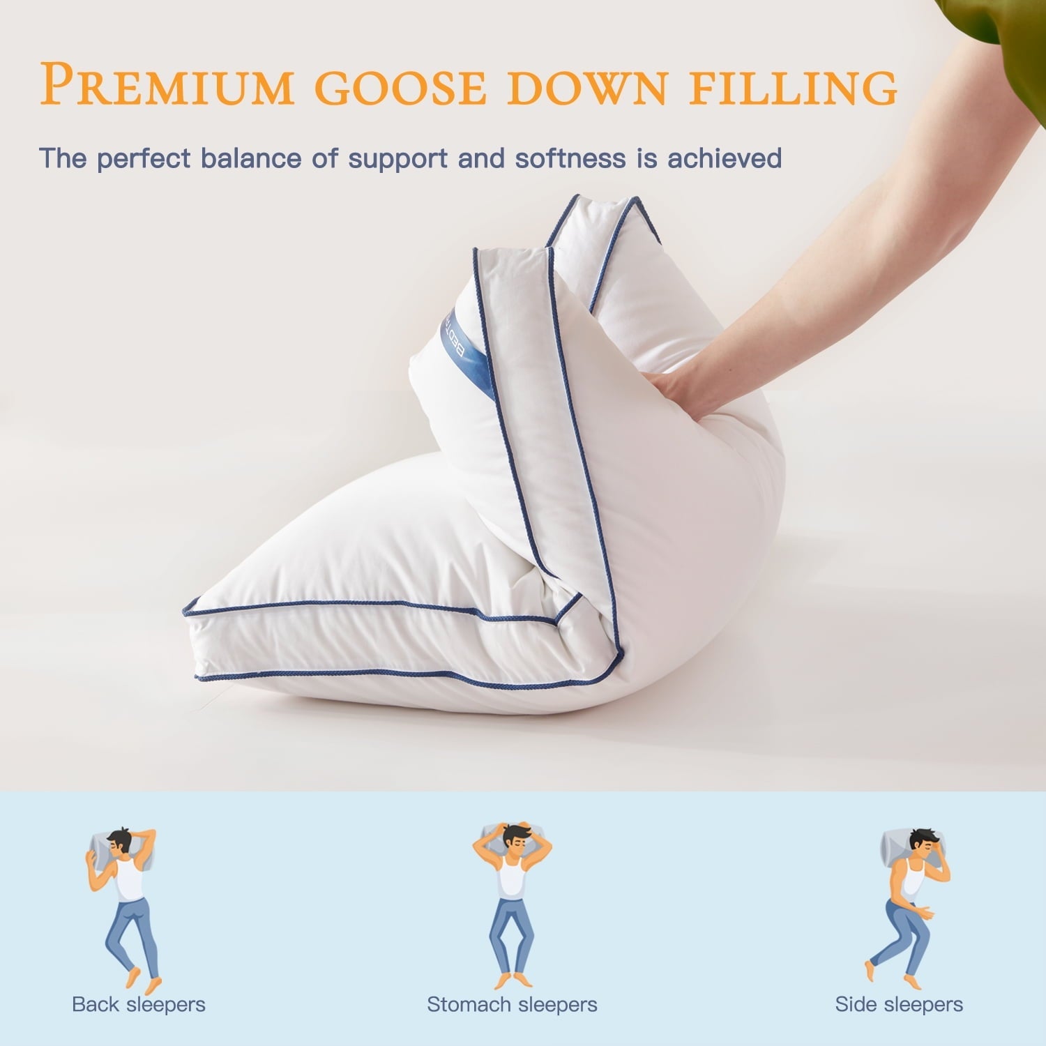 Hotel Collection Goose Down Feather Pillows Queen Size Set of 2, Luxury Soft Hotel Quality pillows for Sleeping, Organic Cotton Cover ... - Ergonomic Memory Foam Pillow for Neck Pain Support Detail
